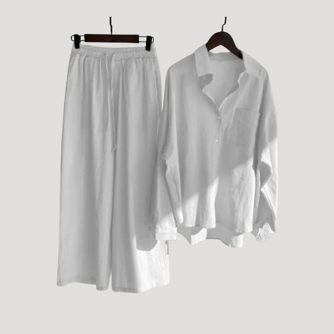 Damen Leinen Set – Hemd & Weite Hose