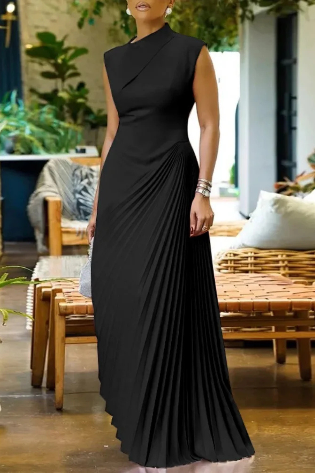 Lolalita Damen Maxikleid – One-Shoulder & Plissiert Elegant
