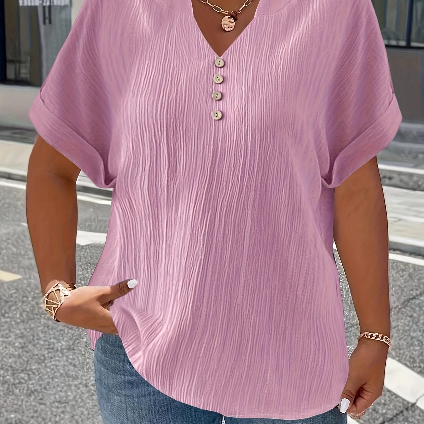 Damen Plus Size Kurzarm Bluse im Casual-Stil