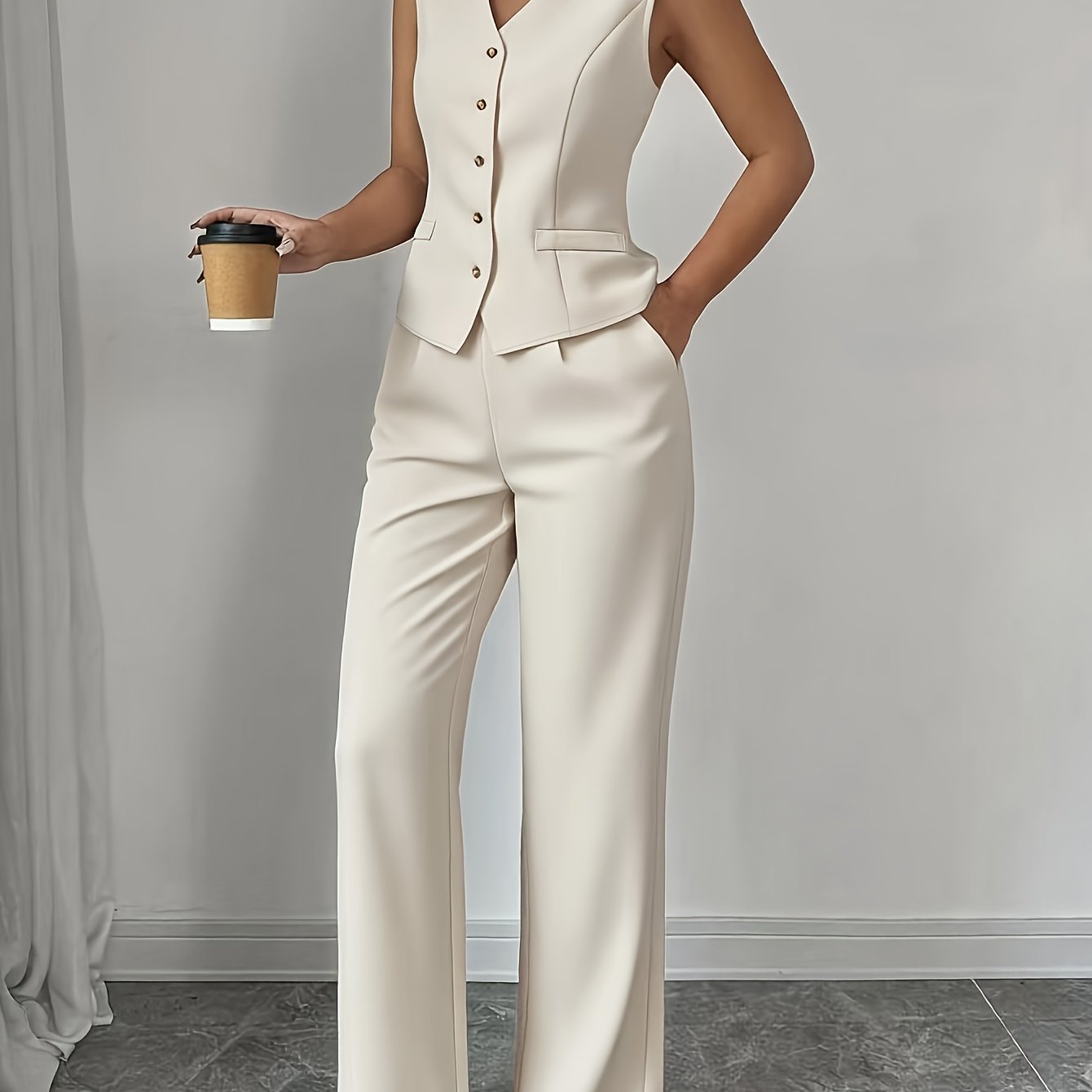 Damen Business Casual Set mit Weste und Gerader Hose