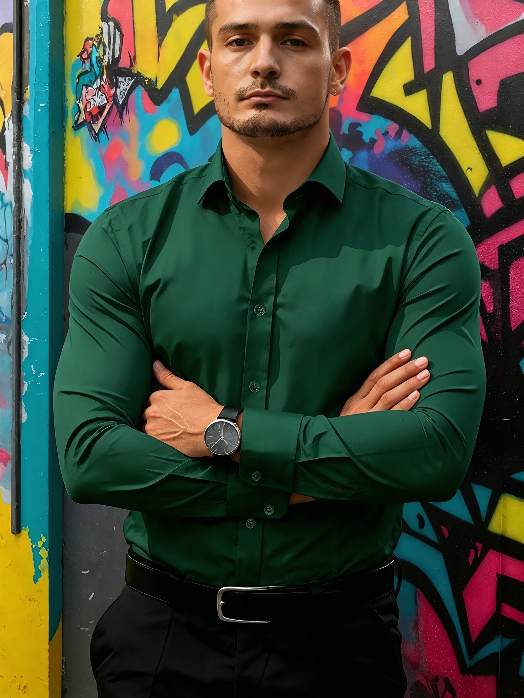 Herren Hemd – Slim Fit Stretch Langarm Elegant