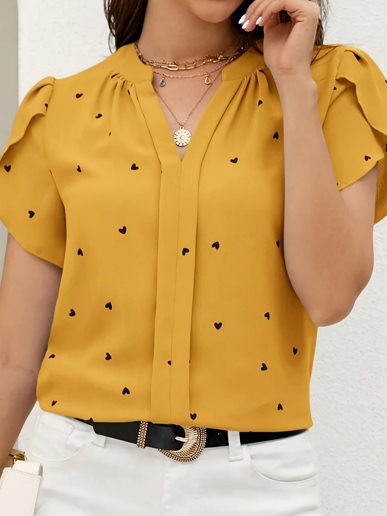 Damen Casual Bluse mit Herzmuster