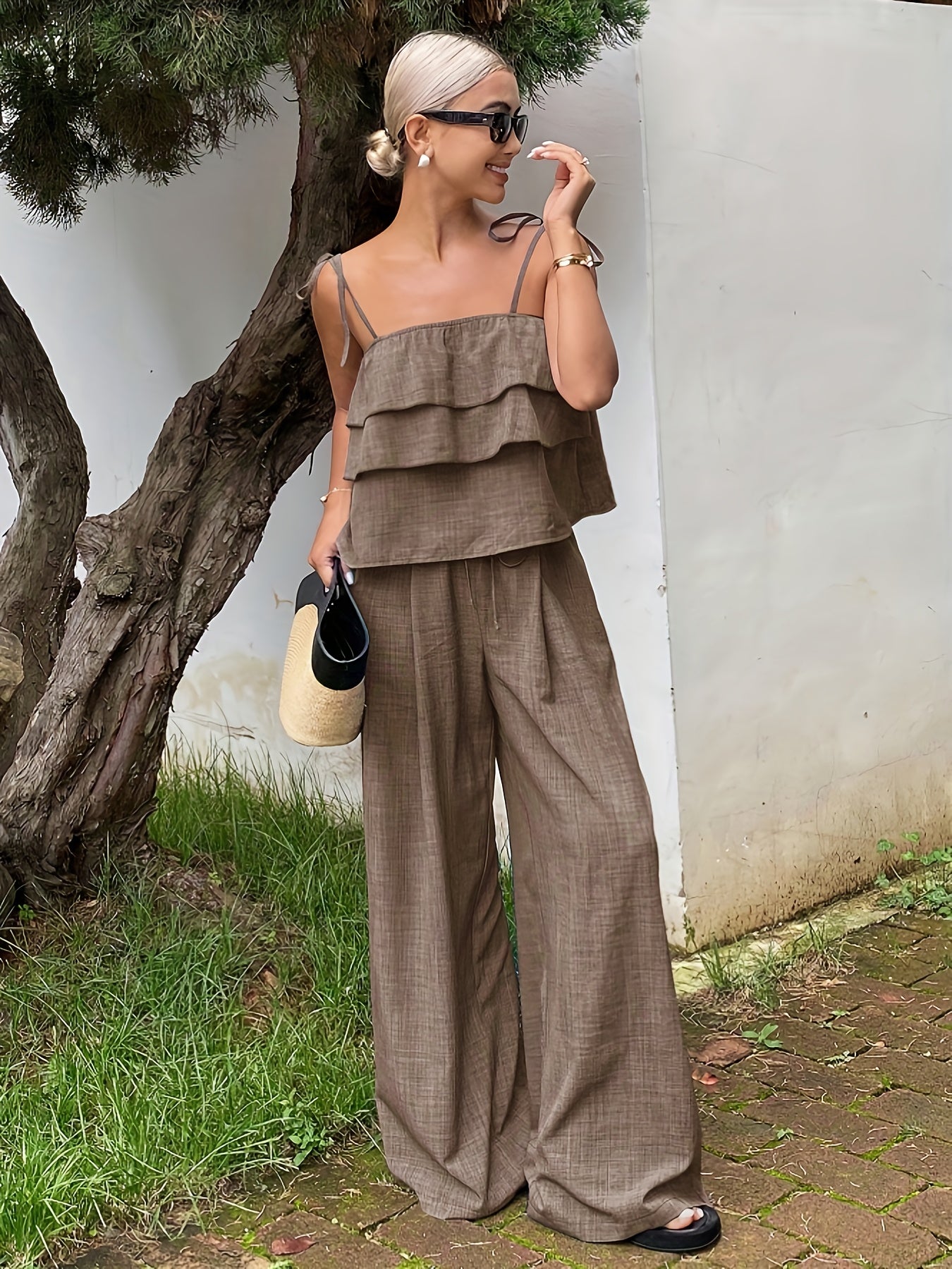 Damen 2-teiliges Set mit Rüschen-Cami und Bindehose