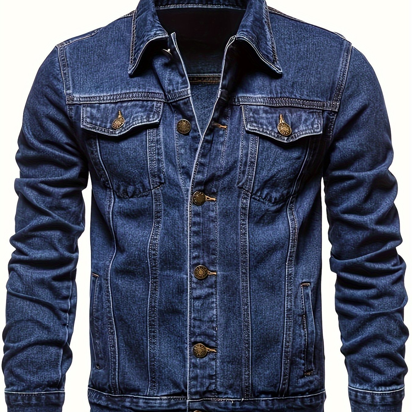 Herren Slim Fit Jeansjacke mit Vintage-Reverskragen
