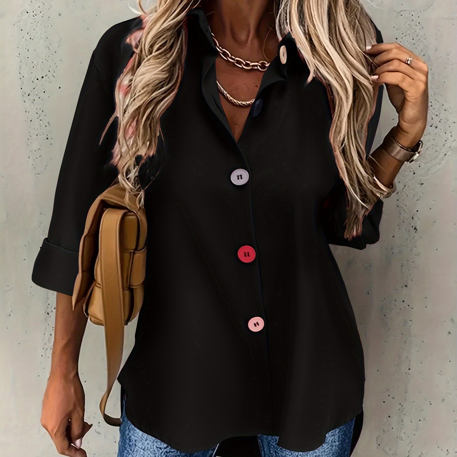 Damen Casual Bluse mit Knopfleiste