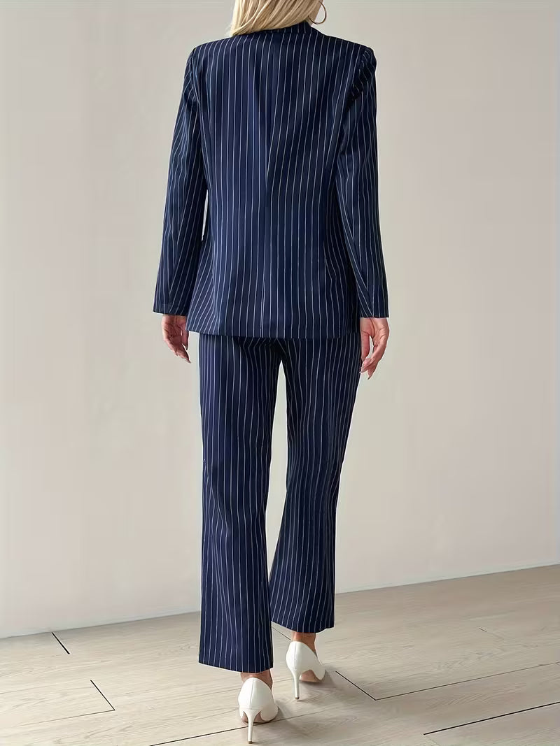 Damen Anzug Set – Gestreifter Blazer & Hose Elegant