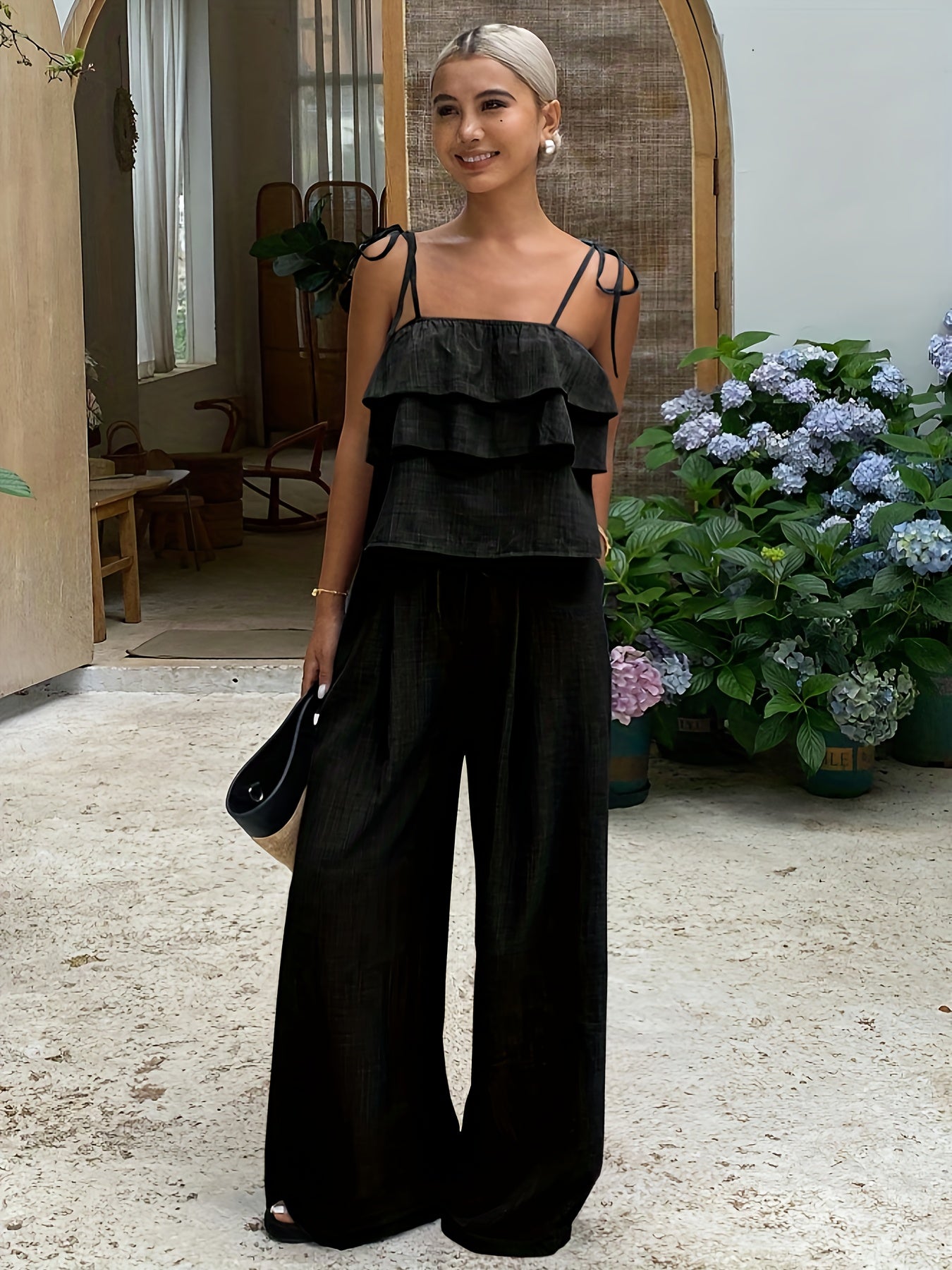Damen 2-teiliges Set mit Rüschen-Cami und Bindehose