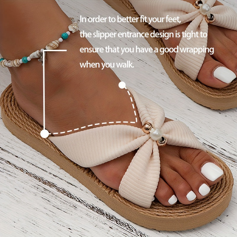 Damen Geflochtene Sandalen mit Perlen-Details