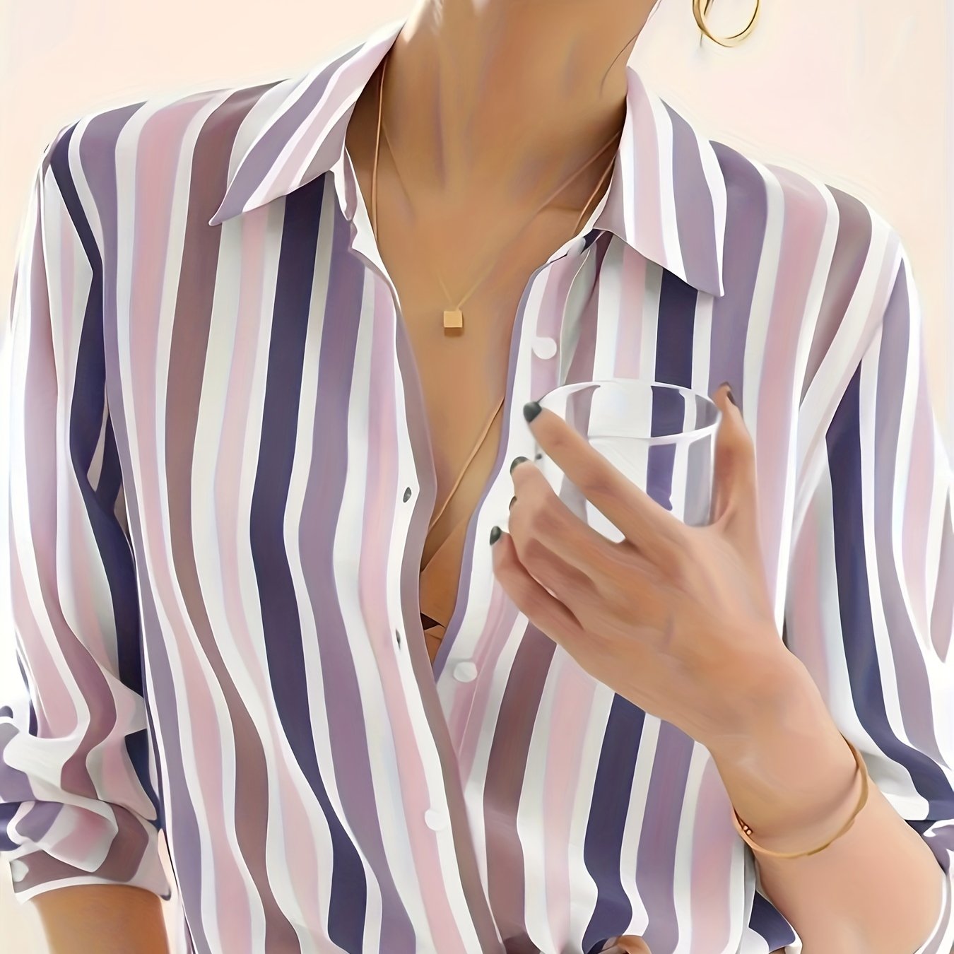 Damen Bluse – Gestreift Schwarz Weiß & Reverskragen Elegant