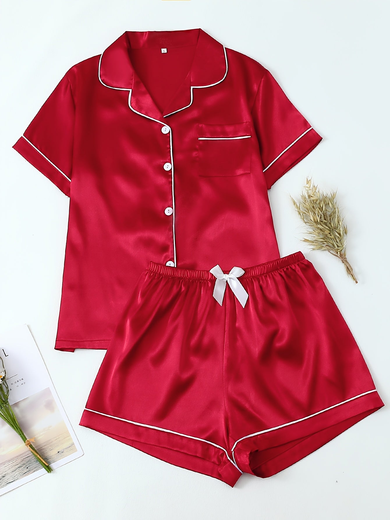 Damen Pyjama Set – Satin Kurzarm Elegant