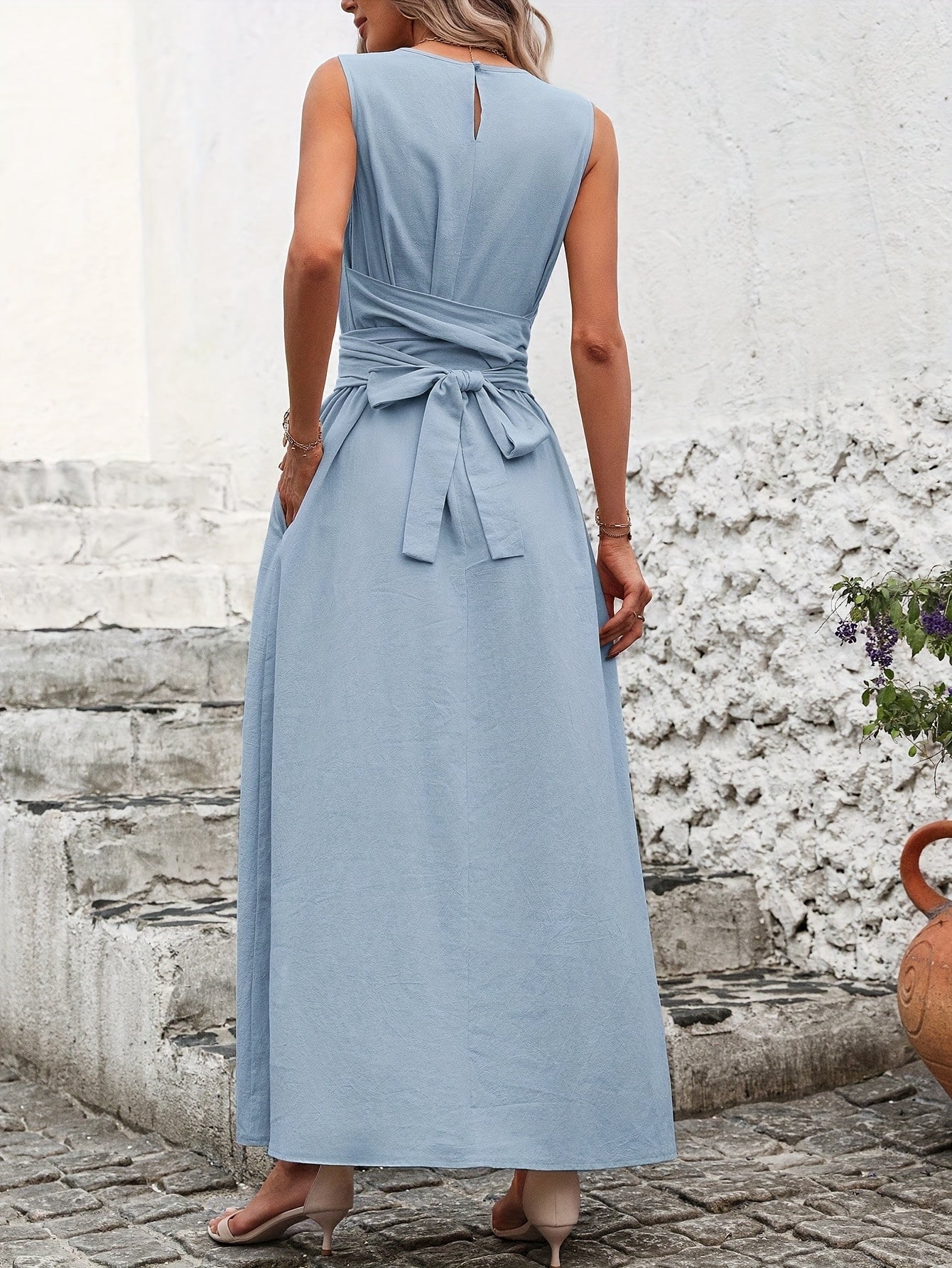 Damen Kleid – Ärmellos mit Schleifendetail Elegant