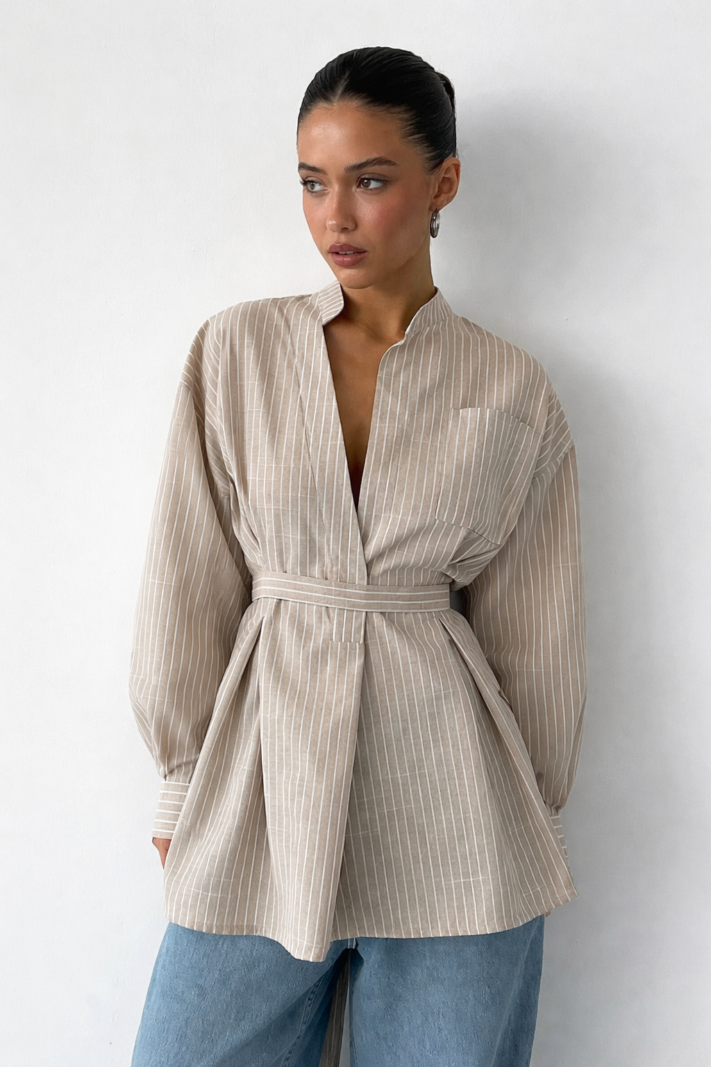 Maren | Damen Bluse – Gestreift & Tailliert mit Gürtel Elegant