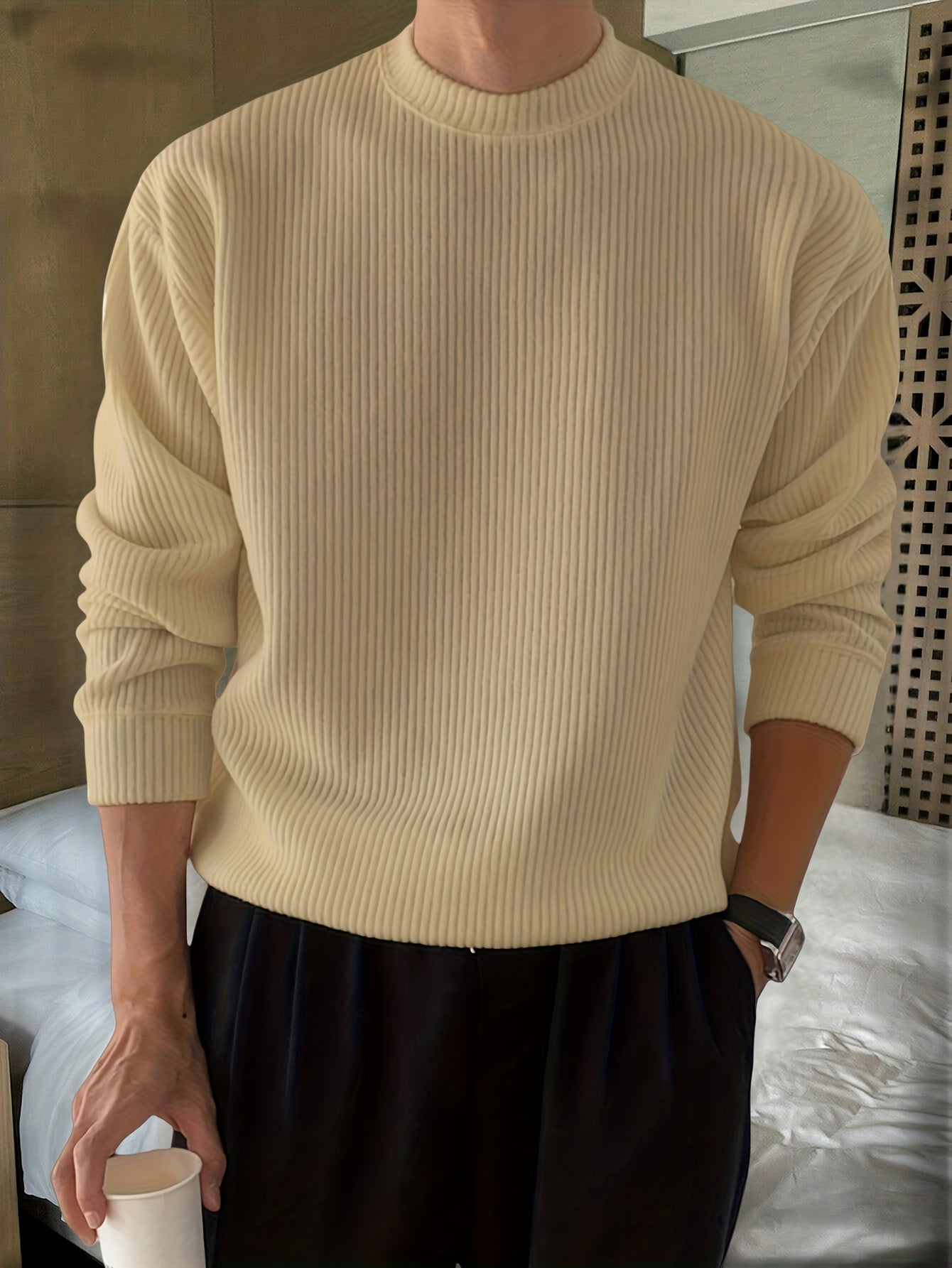 Herren Lockerer Strickpullover mit Rundhals