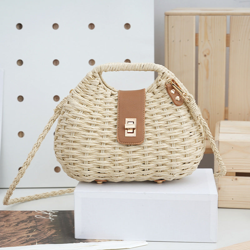 Damen Muschel Crossbody Bag – Sommerliche Strohtasche für Urlaub