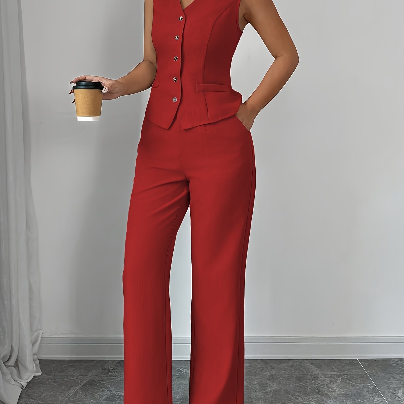 Damen Business Casual Set mit Weste und Gerader Hose