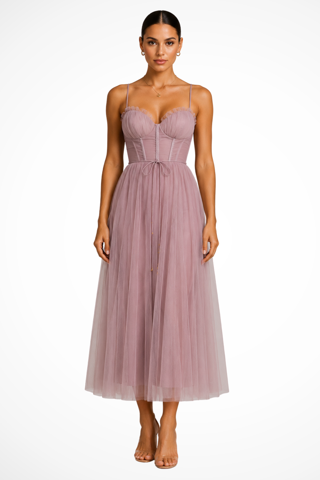 Florence Damen Midikleid – Korsett Tüll & Gestuft Elegant