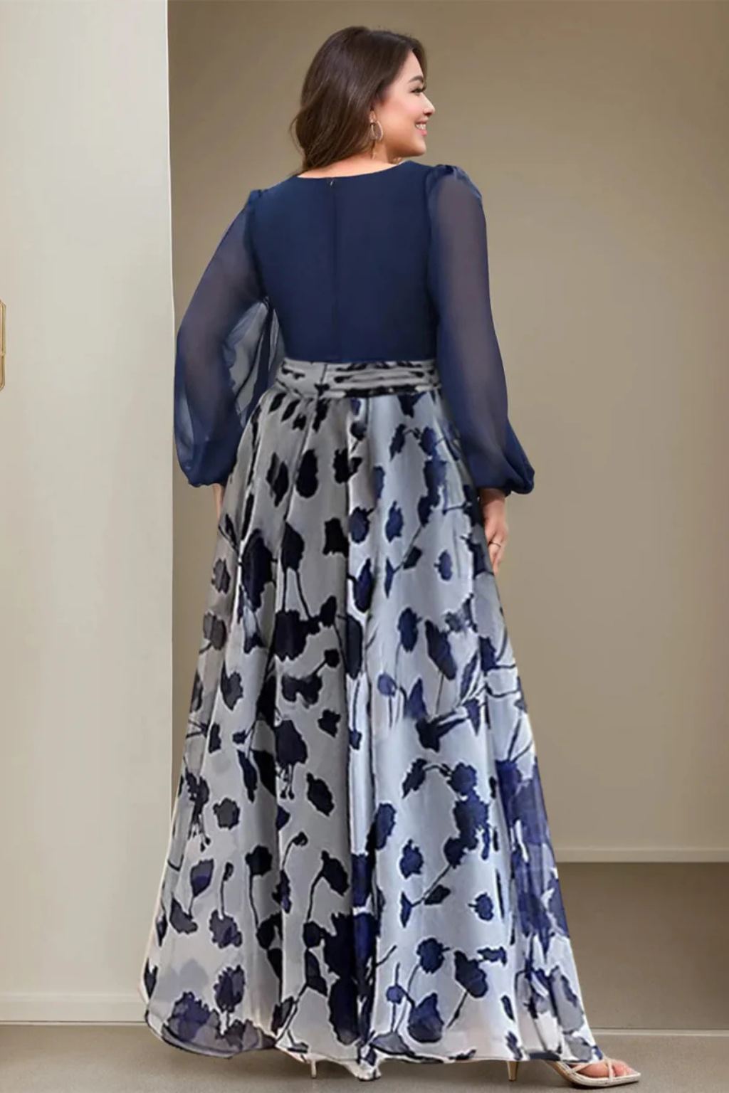 Valentina Damen Maxikleid – V-Ausschnitt & Ballonärmel Floral Elegant