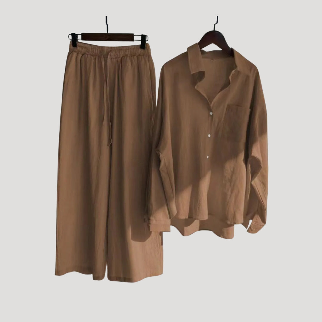 Damen Leinen Set – Hemd & Weite Hose