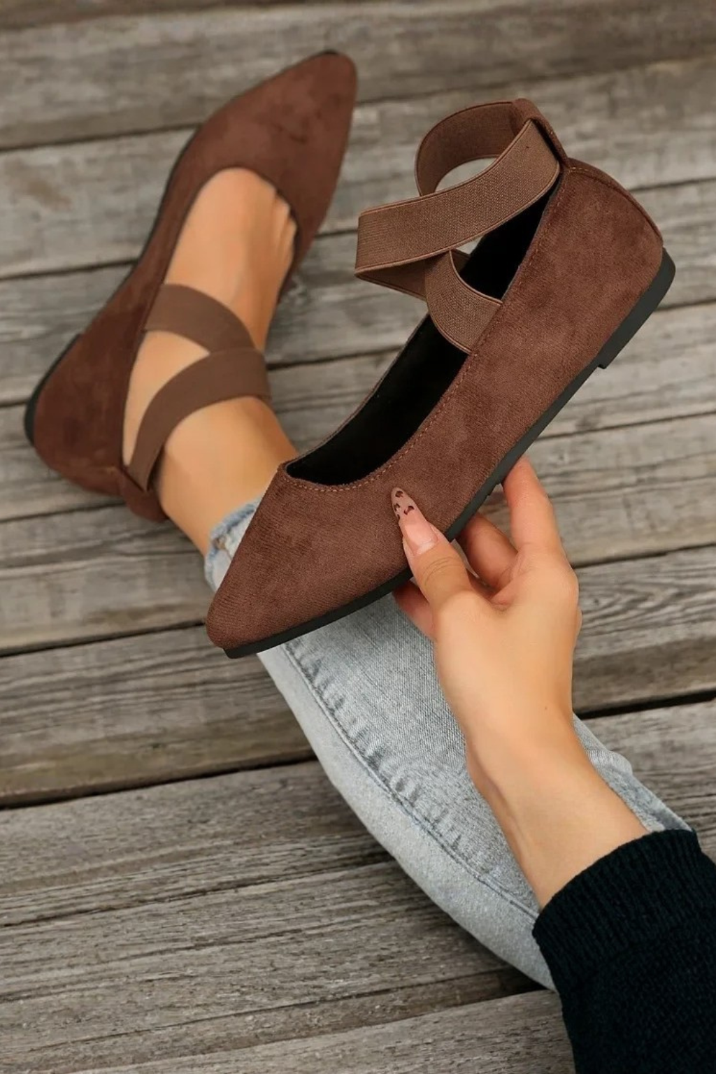 Emmeline Damen Ballerinas – Spitz & Knöchelriemen Elegant