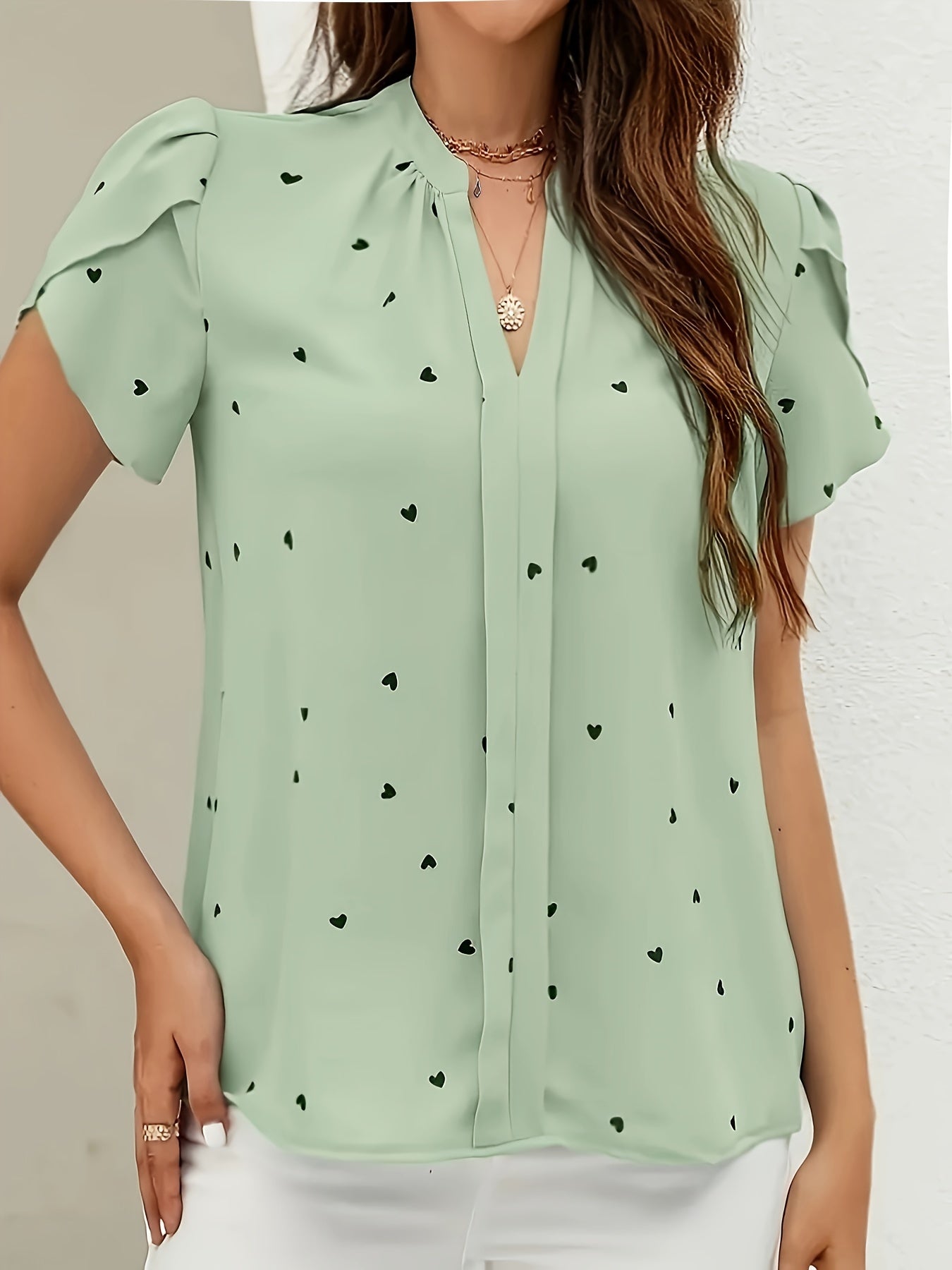 Damen Casual Bluse mit Herzmuster