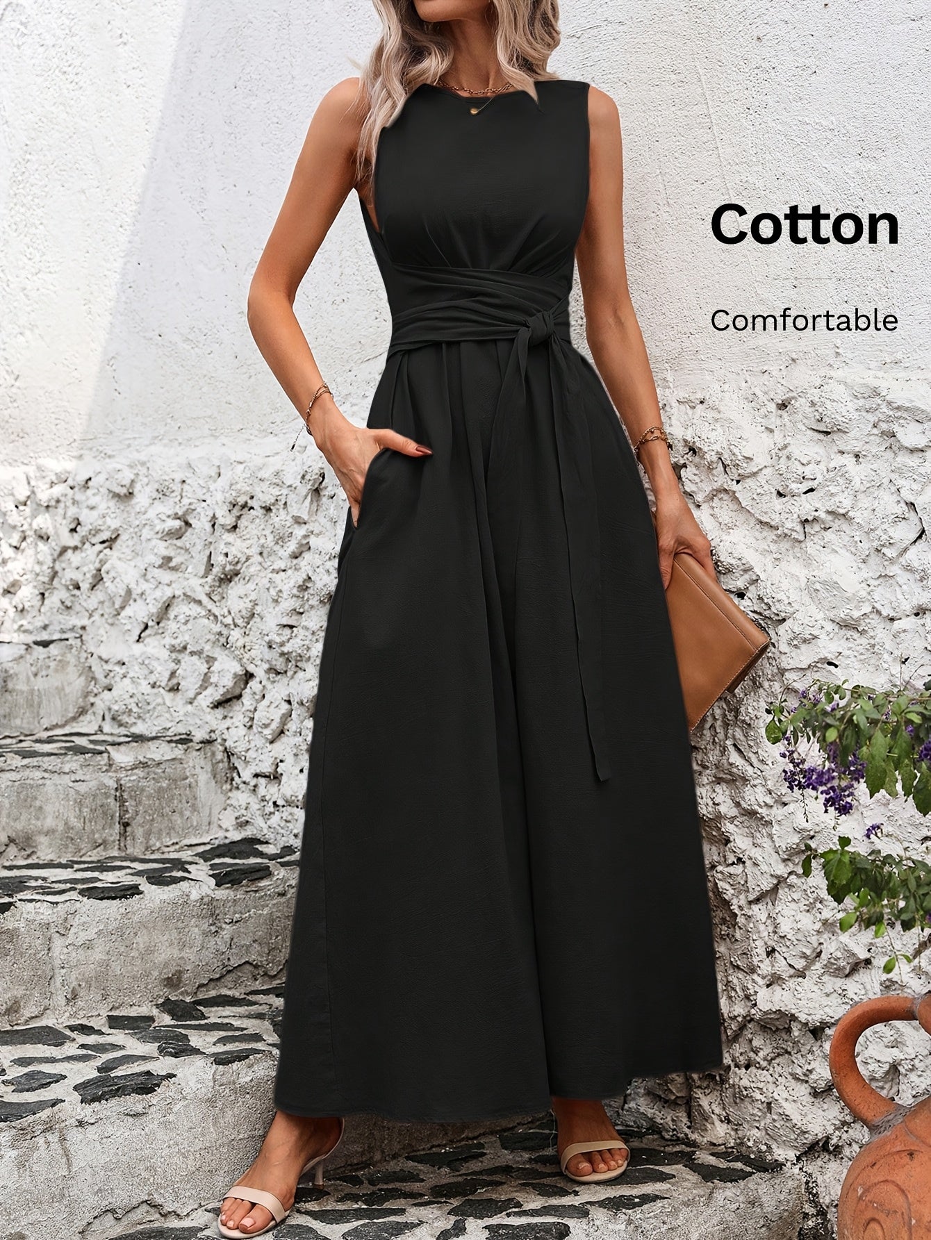 Damen Kleid – Ärmellos mit Schleifendetail Elegant