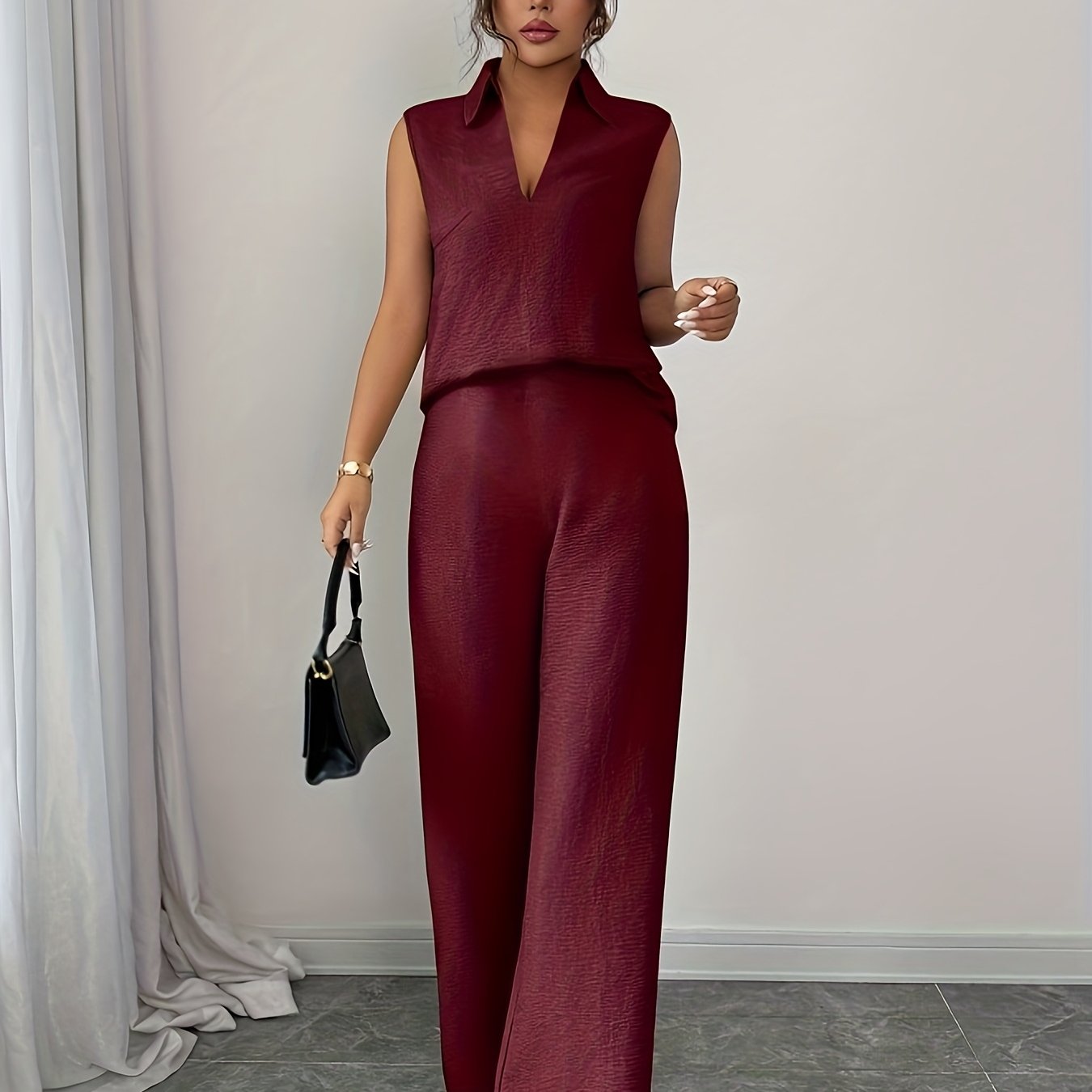 Damen Zweiteiliges Set mit V-Ausschnitt und Gerader Hose