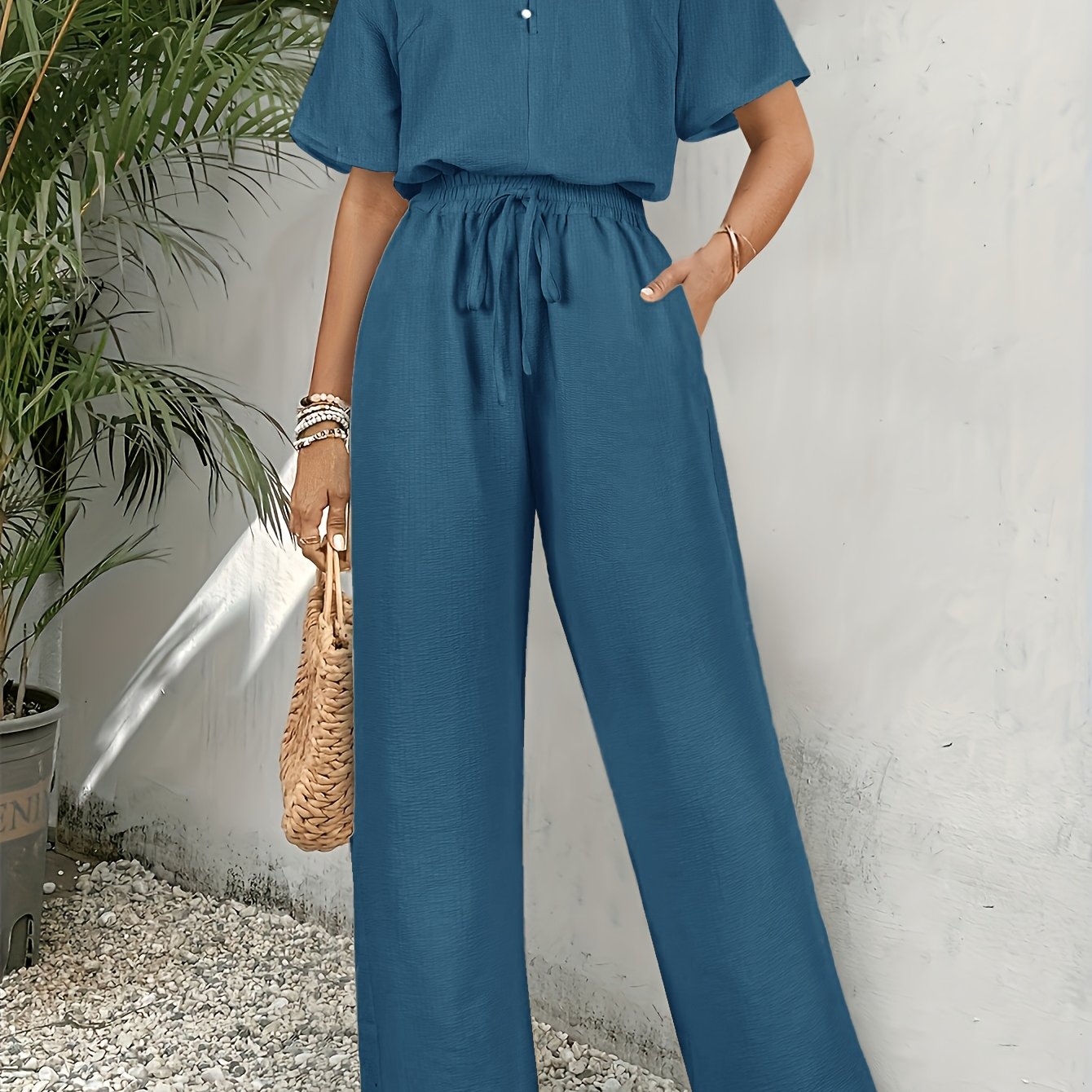 Damen Set – Boho V-Ausschnitt & Schlaghose Elegant