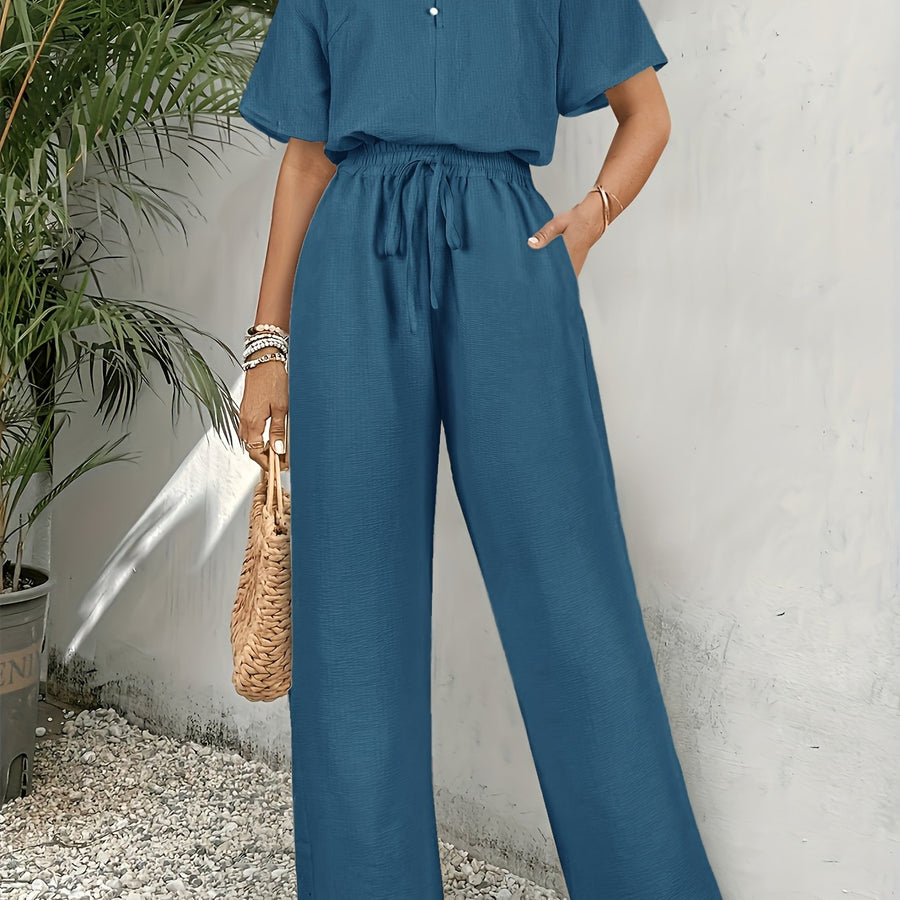 Damen Set – Boho V-Ausschnitt & Schlaghose Elegant