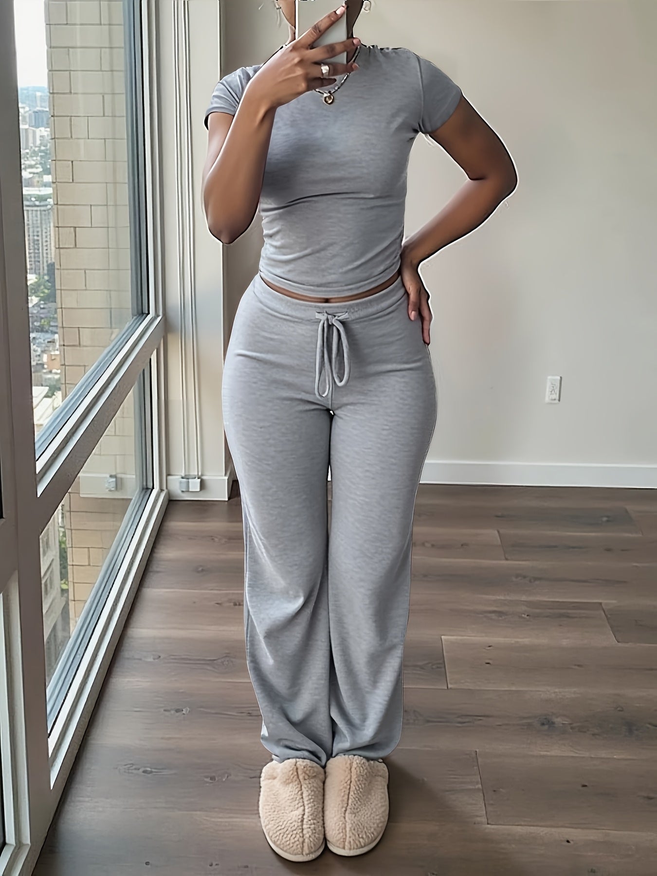 Damen 2-teiliges Set mit Kurzarmtop und Weiter Hose