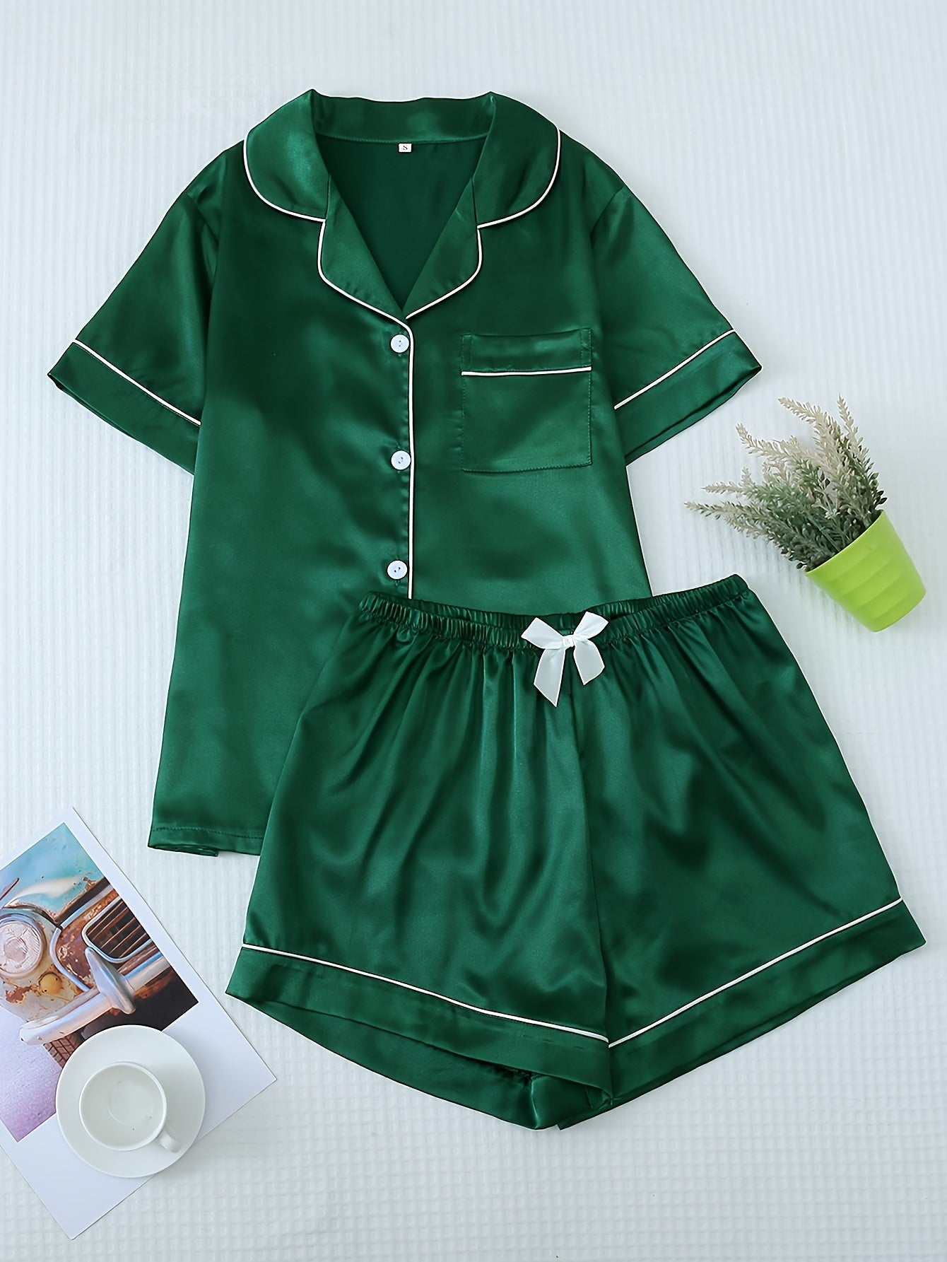 Damen Pyjama Set – Satin Kurzarm Elegant