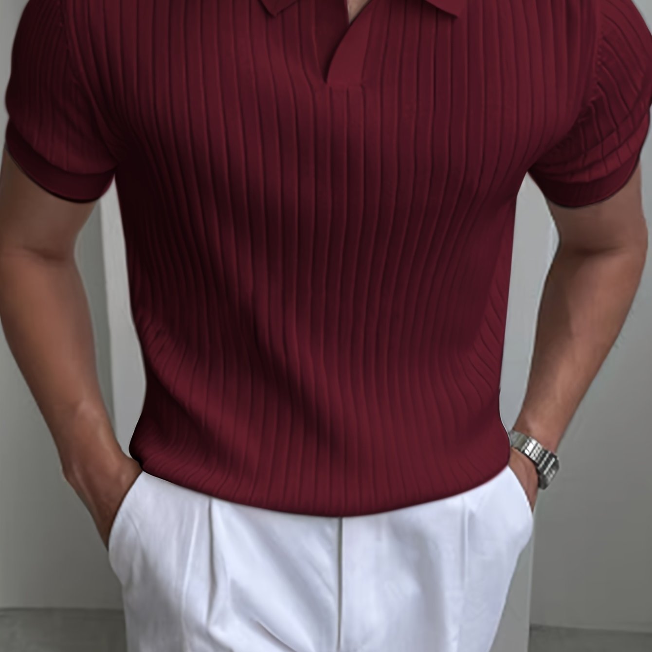 Herren Polo Shirt – Gestreift Struktur & Kurzarm Lässig