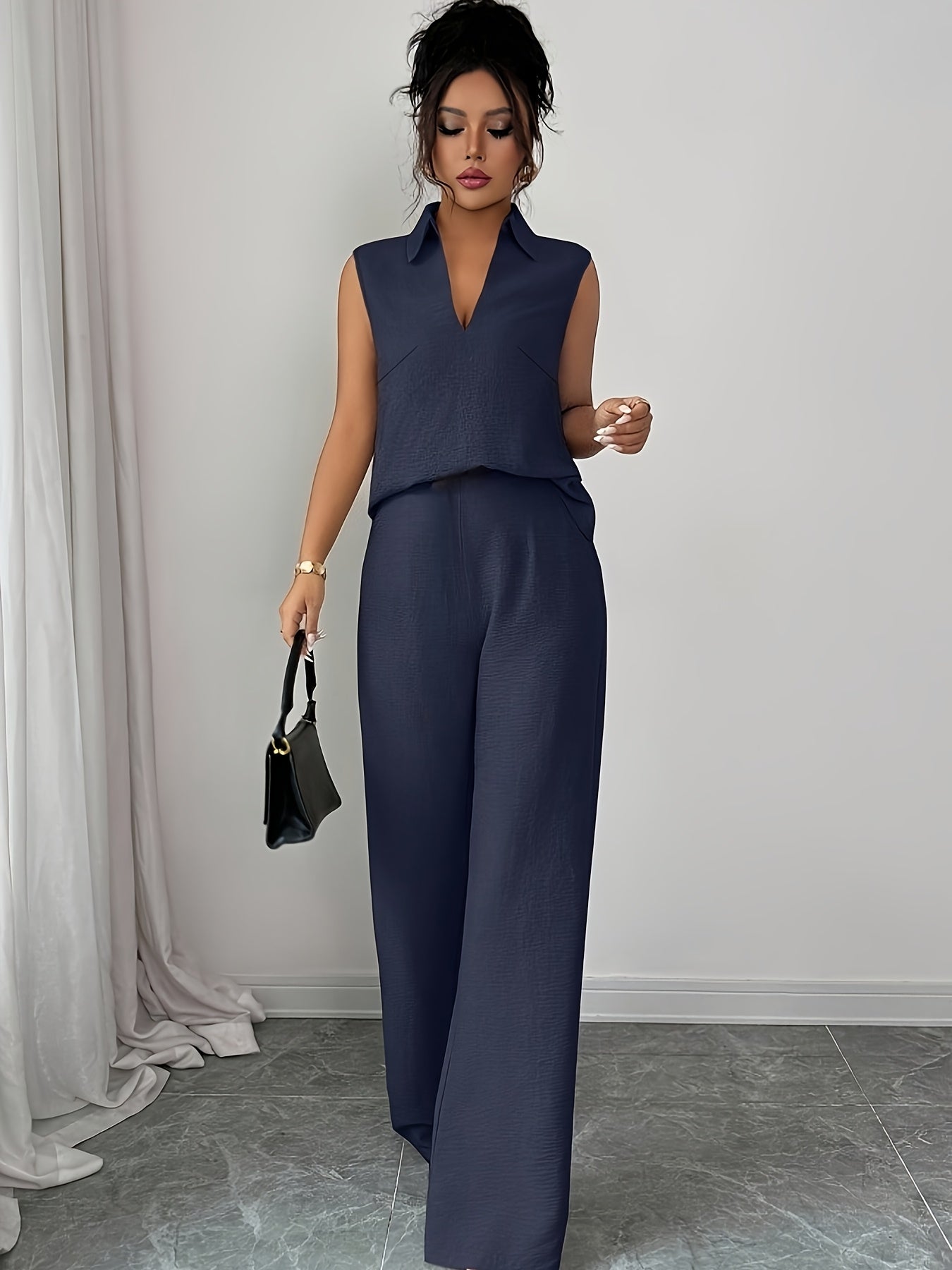Damen Zweiteiliges Set mit V-Ausschnitt und Gerader Hose