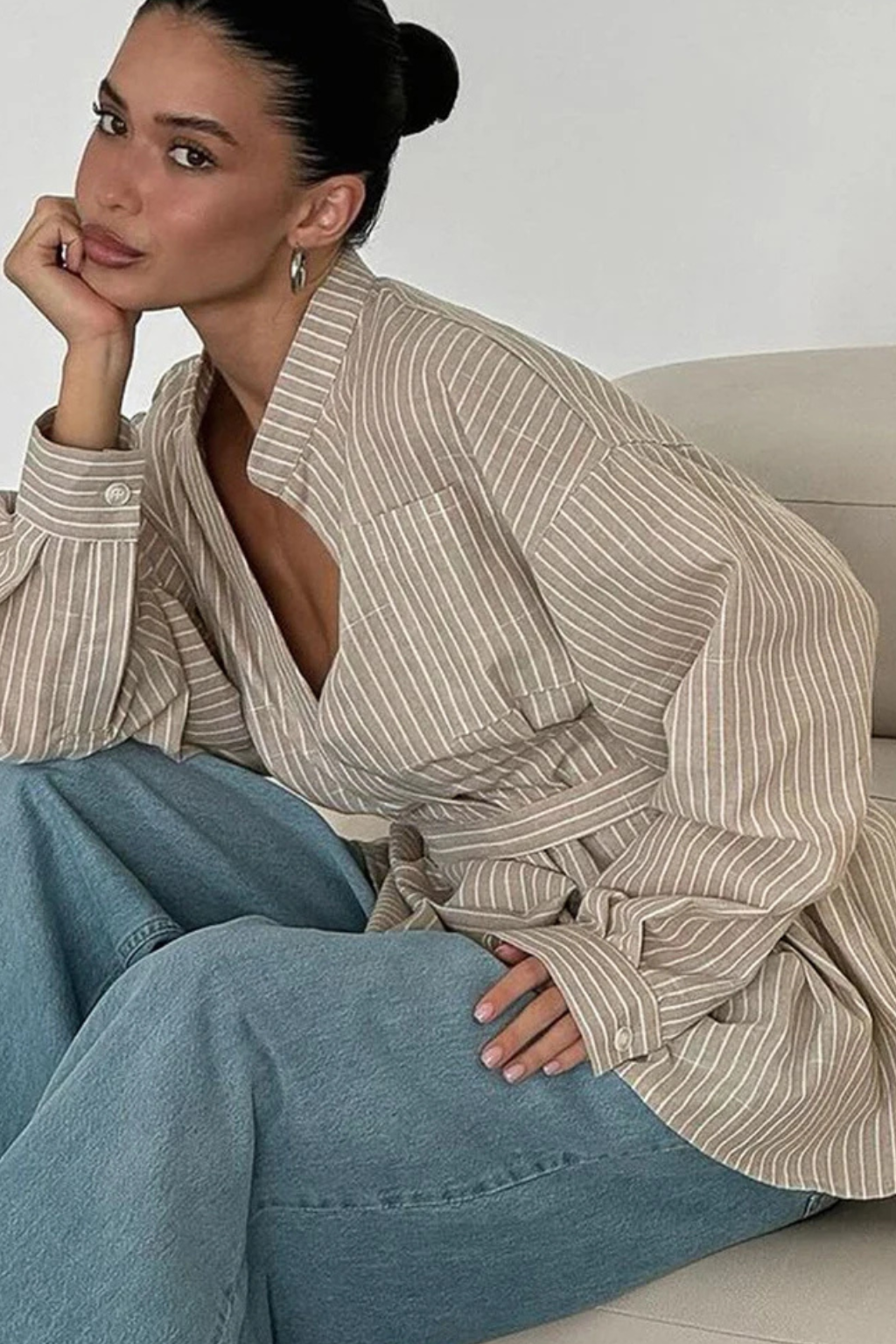 Maren | Damen Bluse – Gestreift & Tailliert mit Gürtel Elegant