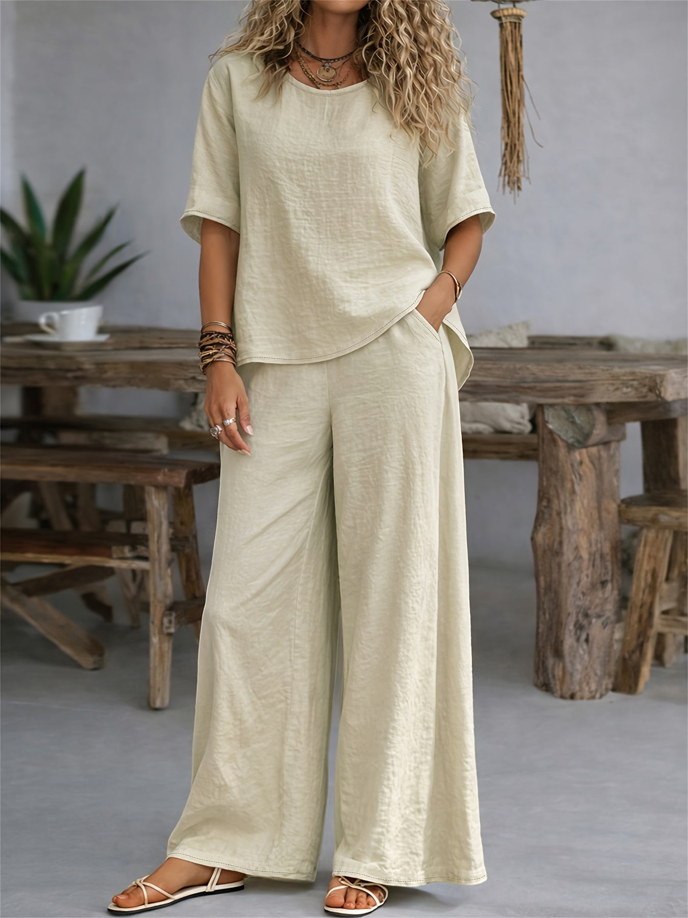 Damen Set – Zweiteiler Shirt & Weite Hose Lässig