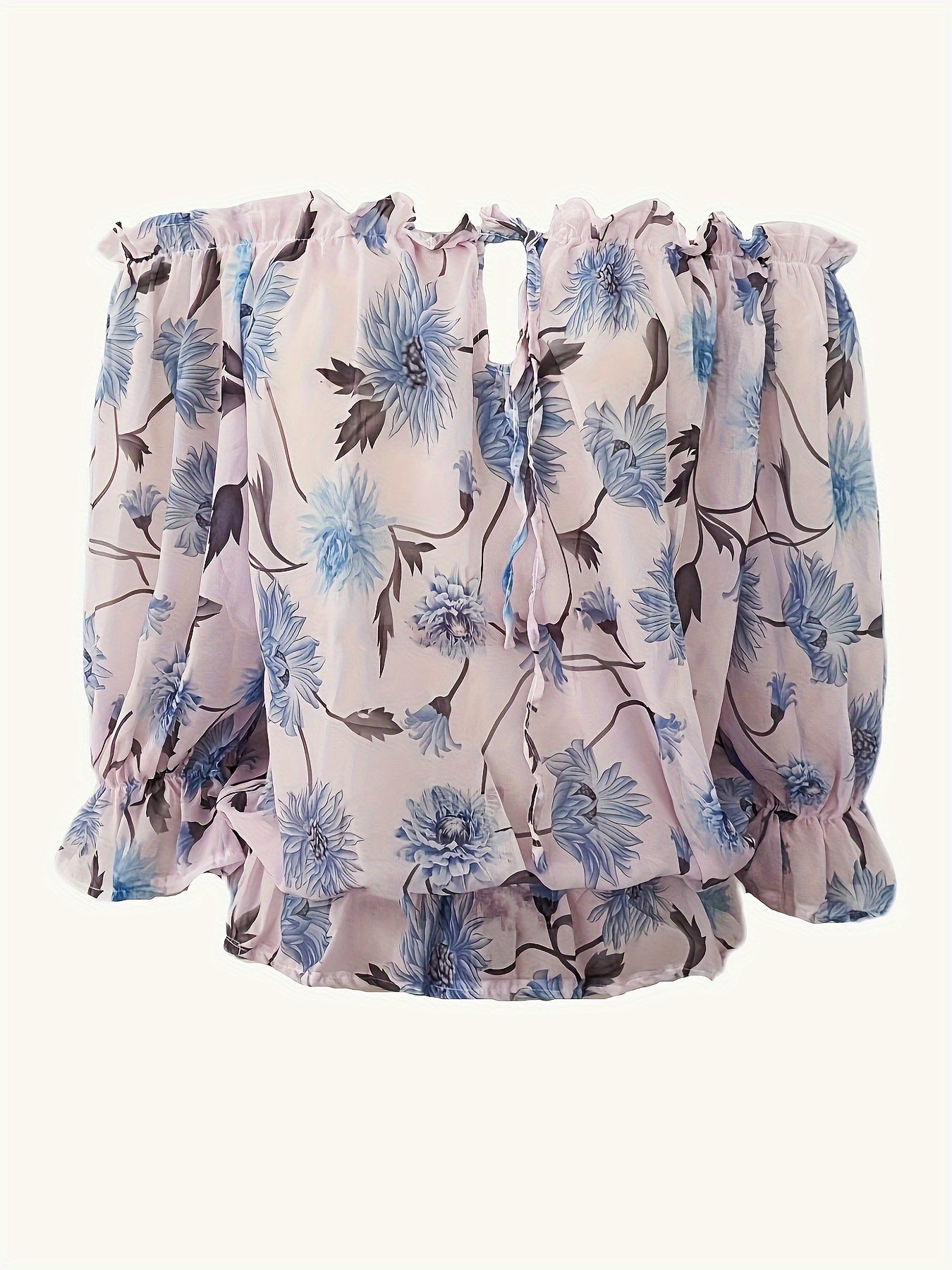 Damen One-Shoulder Chiffonbluse mit Laternenärmeln