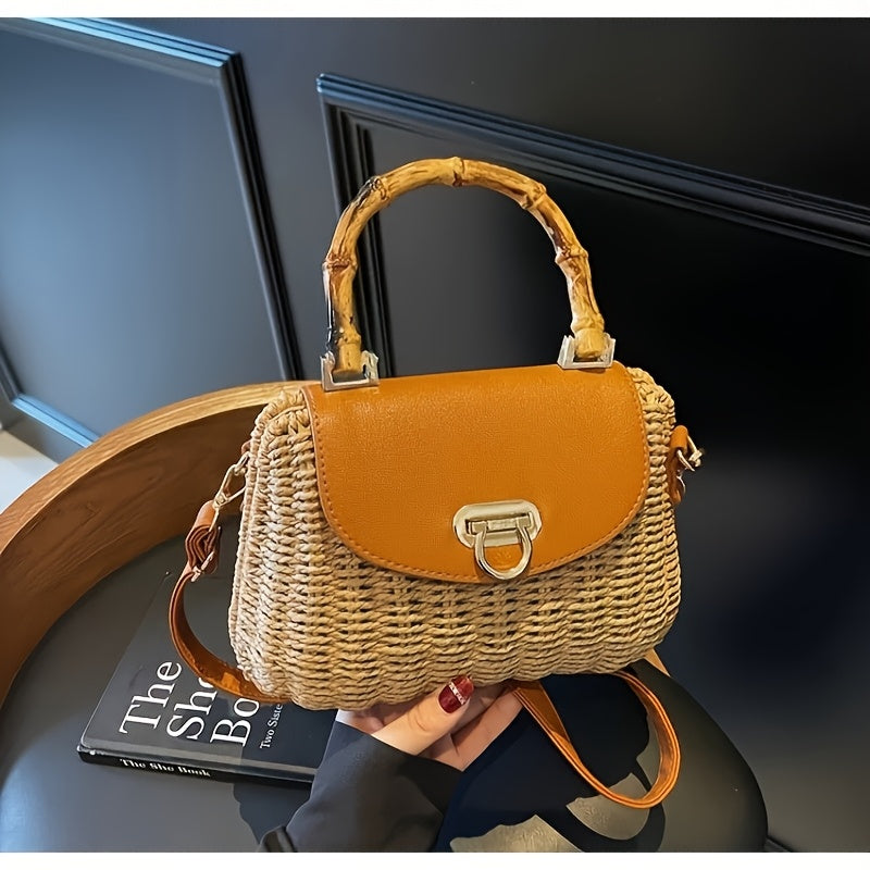 Damen Boho Strohtasche Handgewebt für Urlaub & Alltag