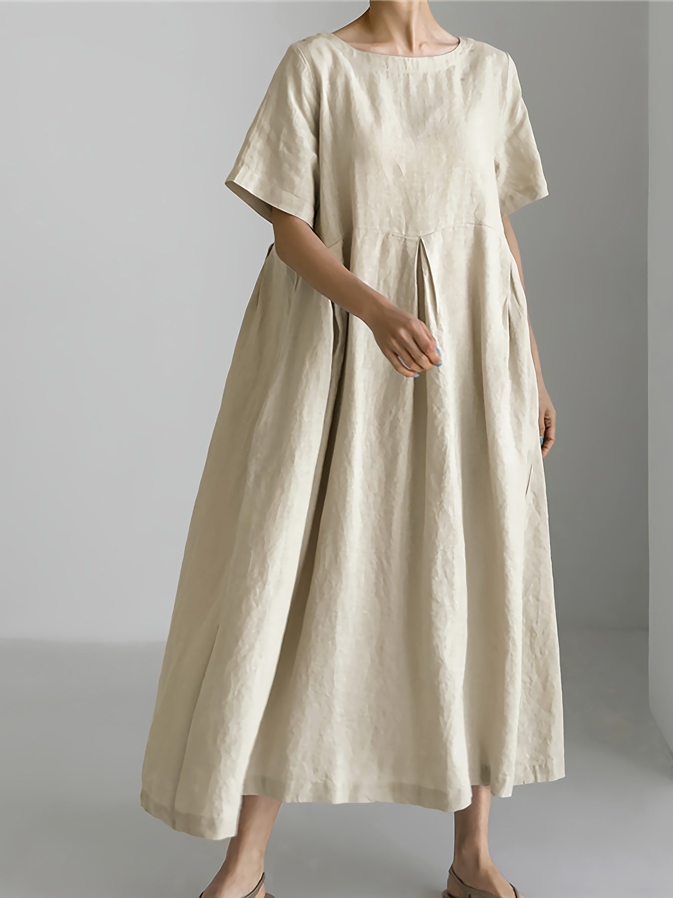 Damen Lockeres Leinenkleid für Frühling und Sommer