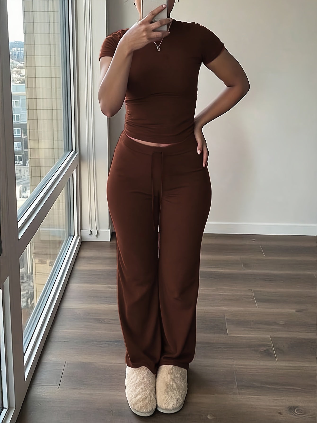 Damen 2-teiliges Set mit Kurzarmtop und Weiter Hose