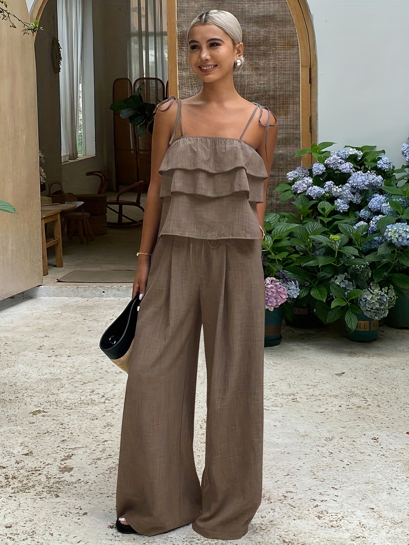 Damen 2-teiliges Set mit Rüschen-Cami und Bindehose