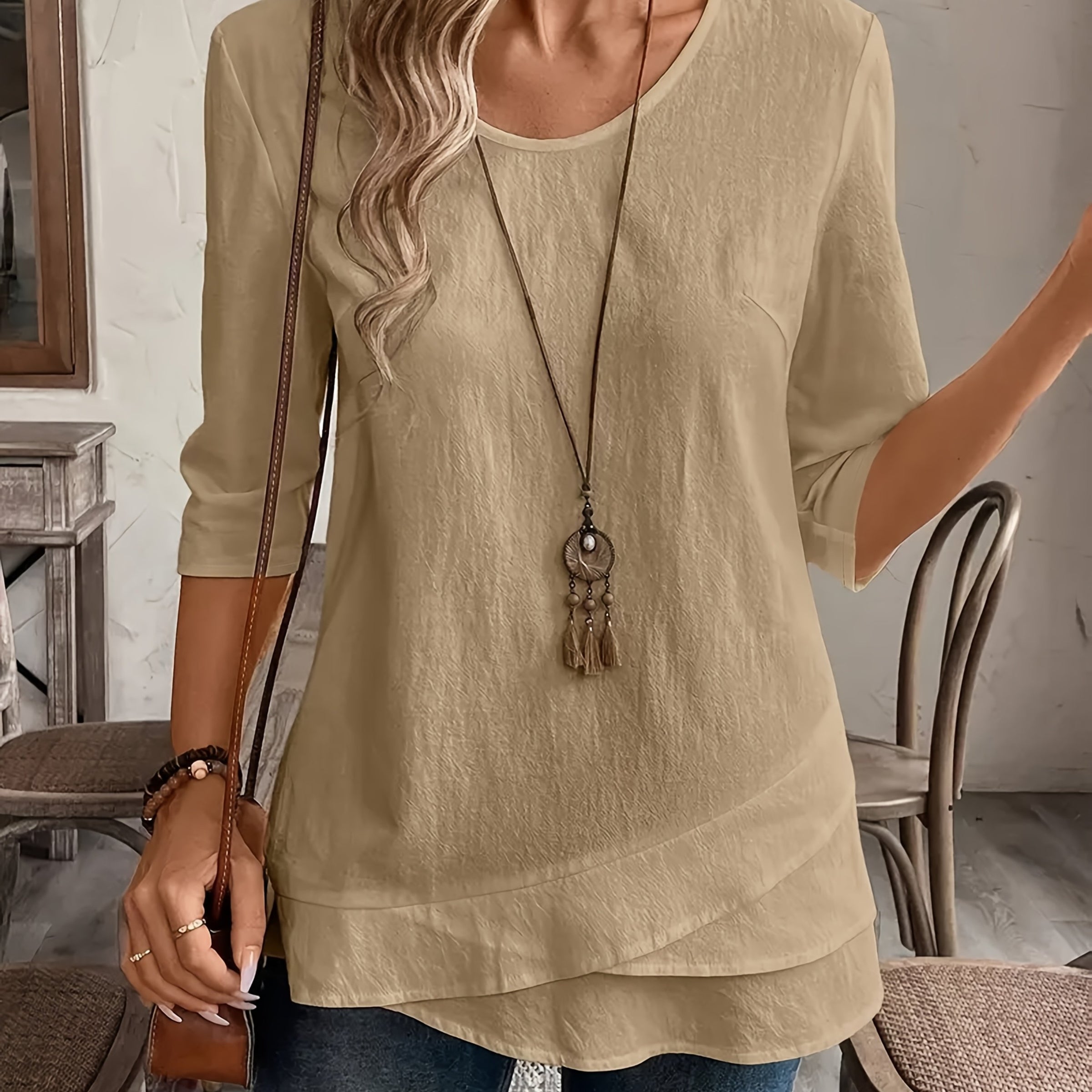 Damen Shirt – Rundhals Patchwork & Lässig