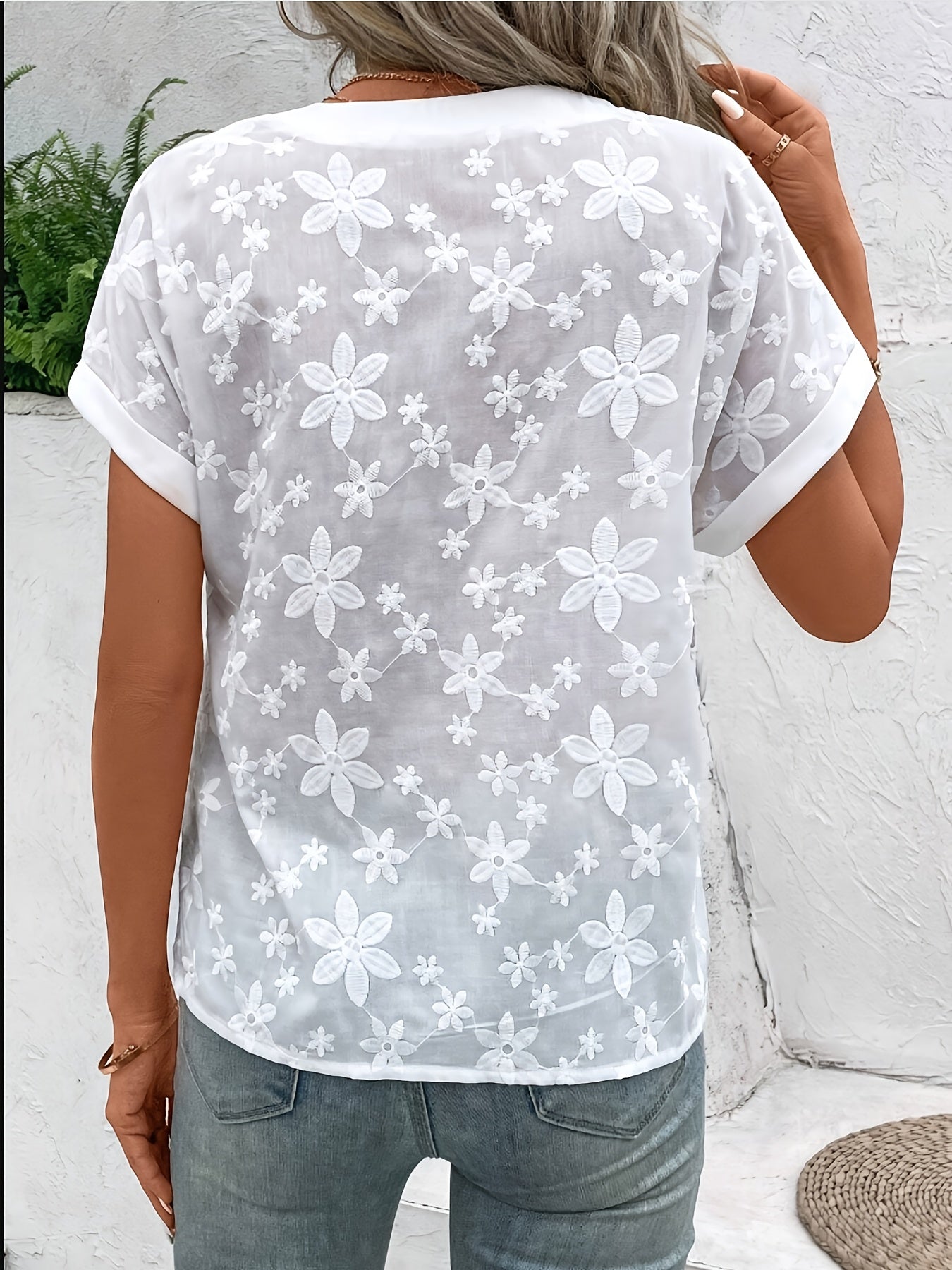 Damen Bluse – Floraler Print V-Ausschnitt Sommerlich