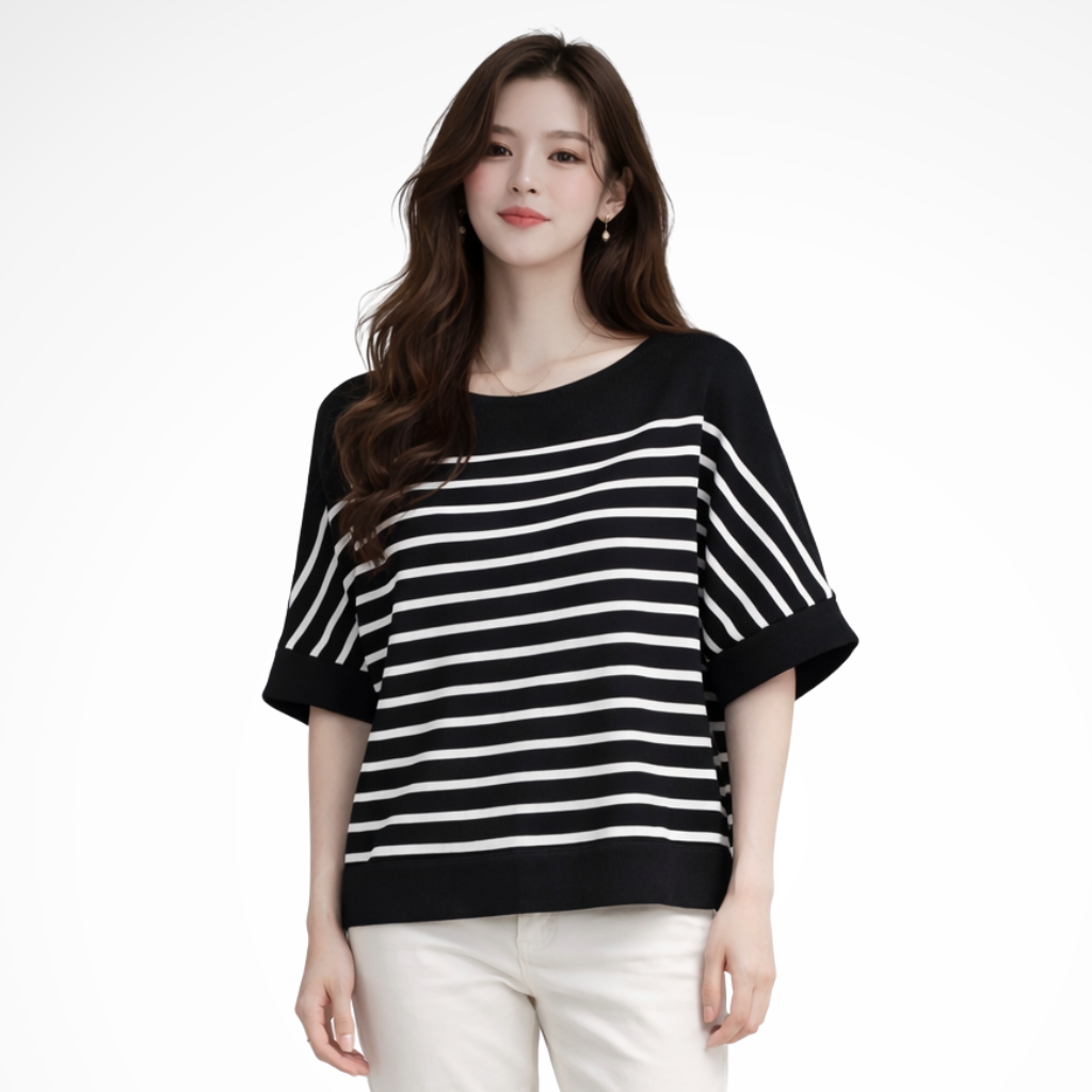 Tilda | Damen Oversize Shirt – Gestreift & Rundhals Modern