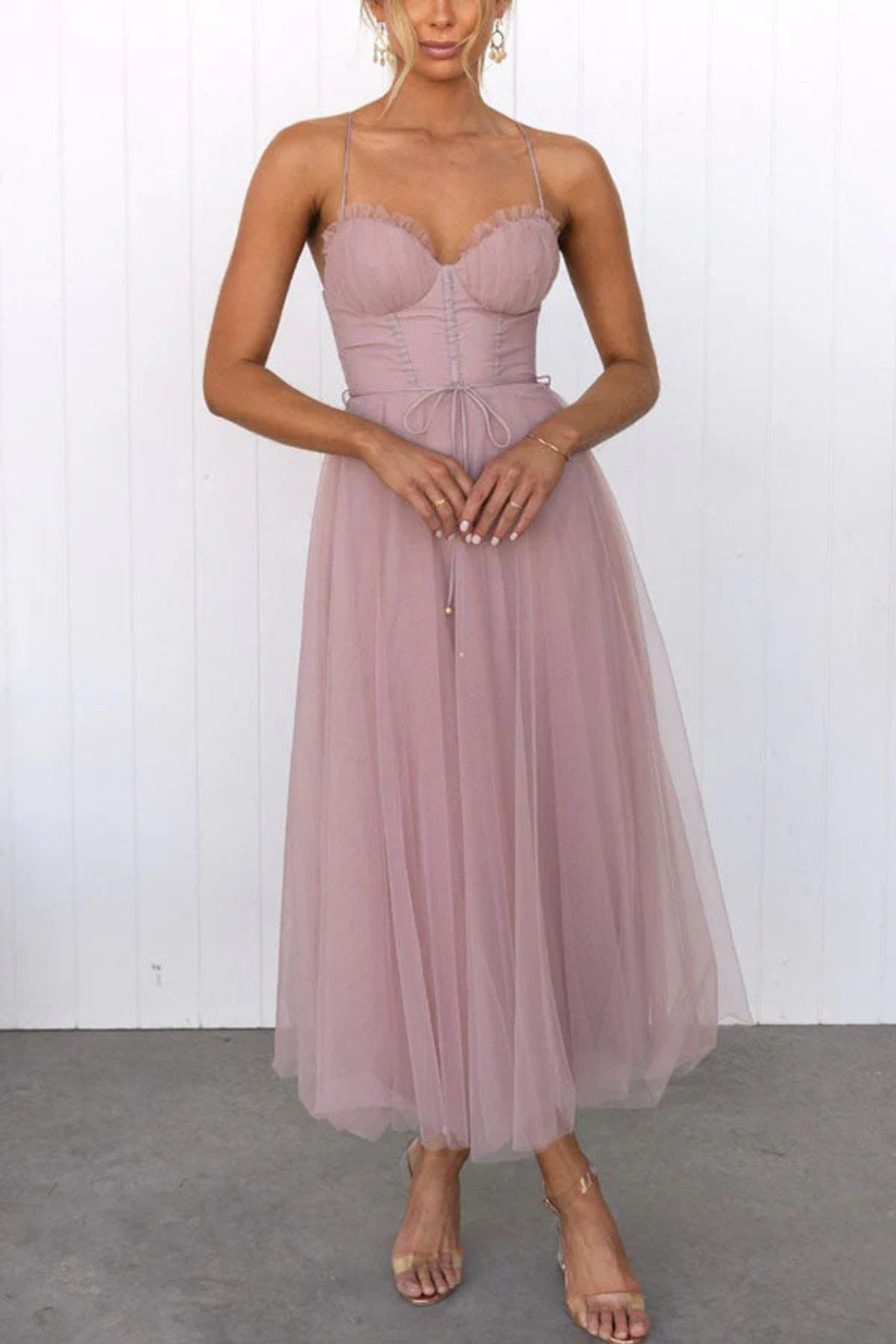 Florence Damen Midikleid – Korsett Tüll & Gestuft Elegant