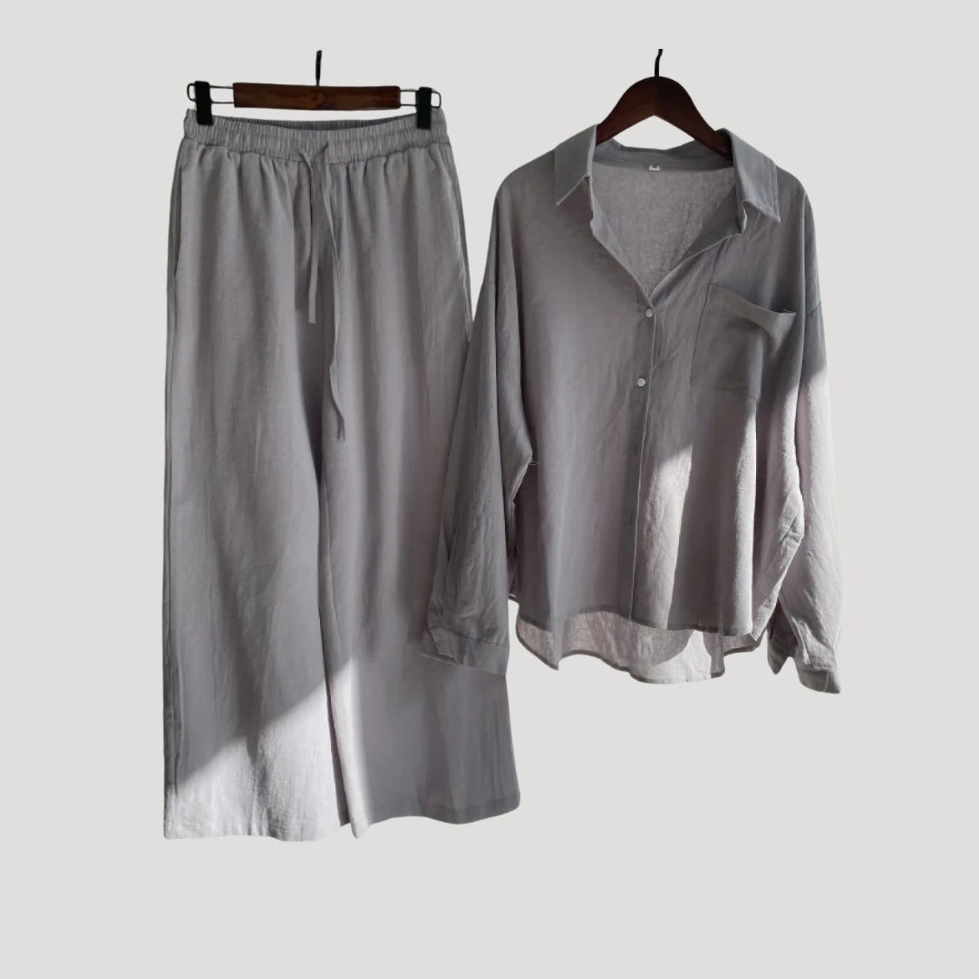 Damen Leinen Set – Hemd & Weite Hose