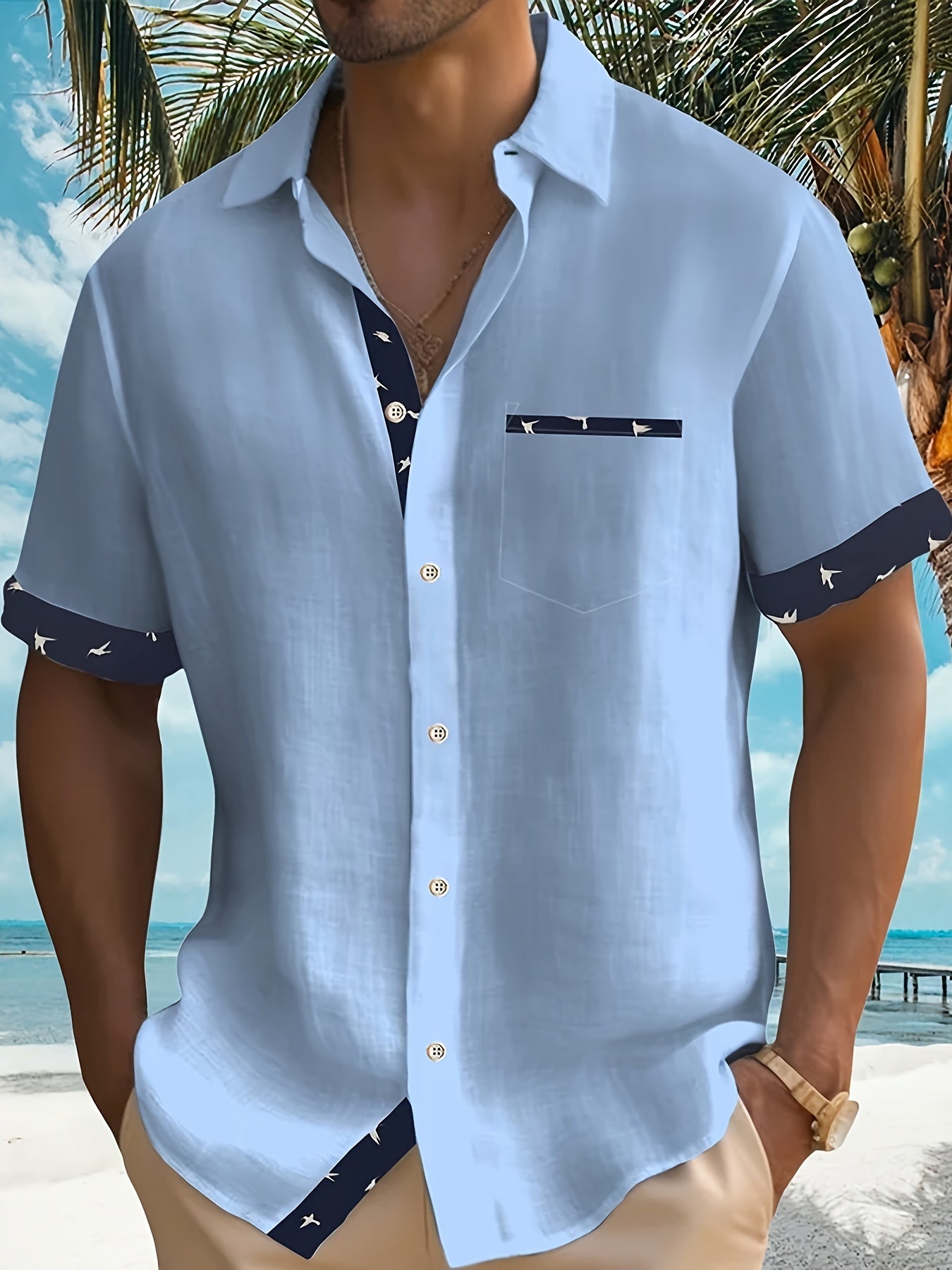 Herren Sommerhemd mit Patchwork-Design und Print