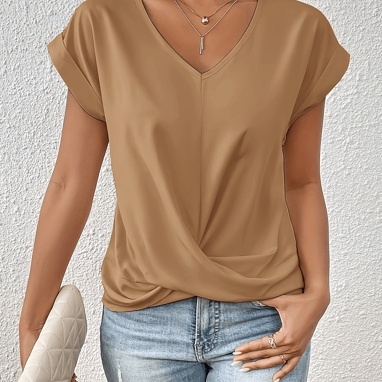 Damen Elegantes Kurzarm Top mit Herzausschnitt
