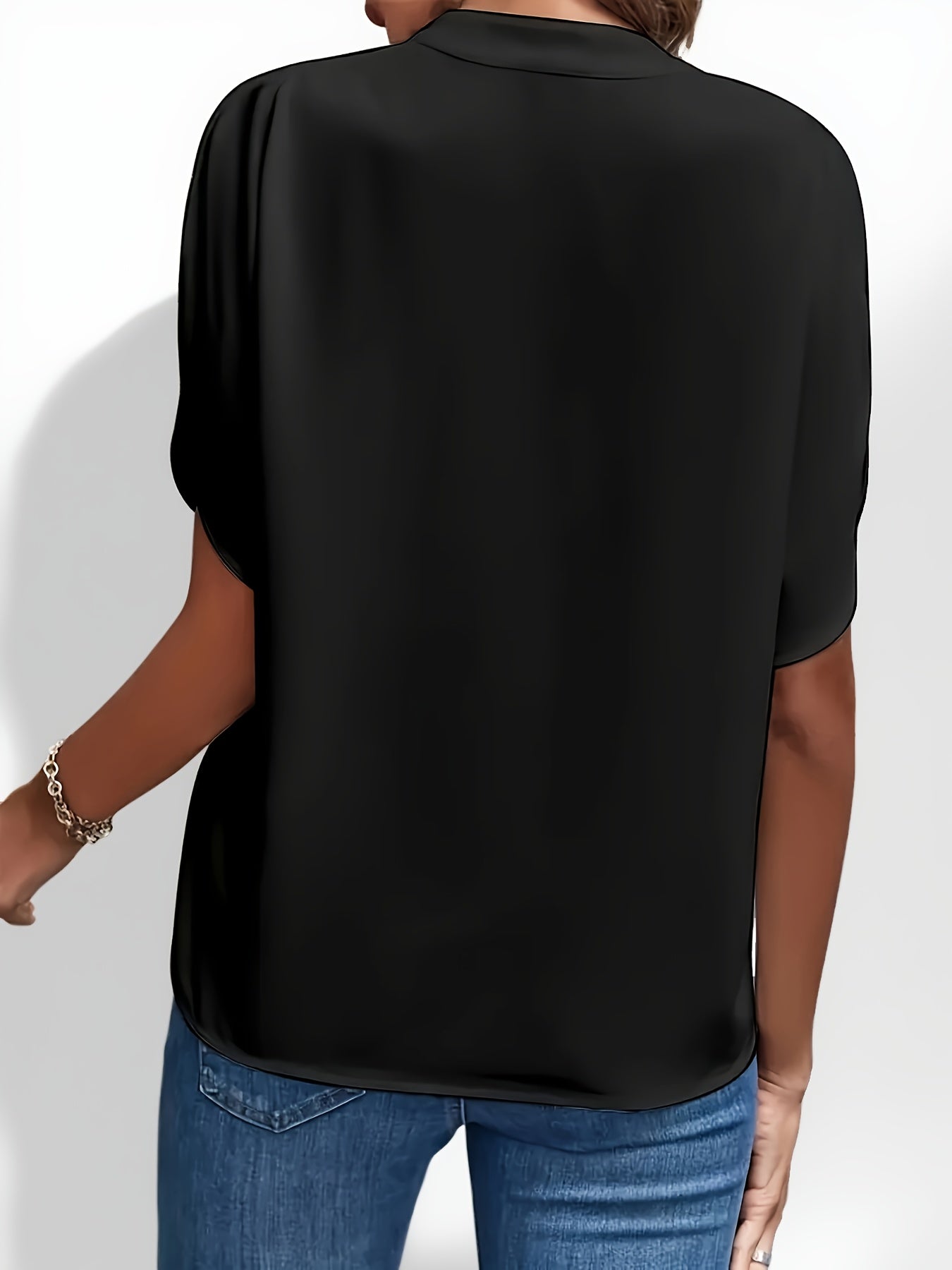 Damen Bluse – V-Ausschnitt Fledermausärmel Locker Elegant
