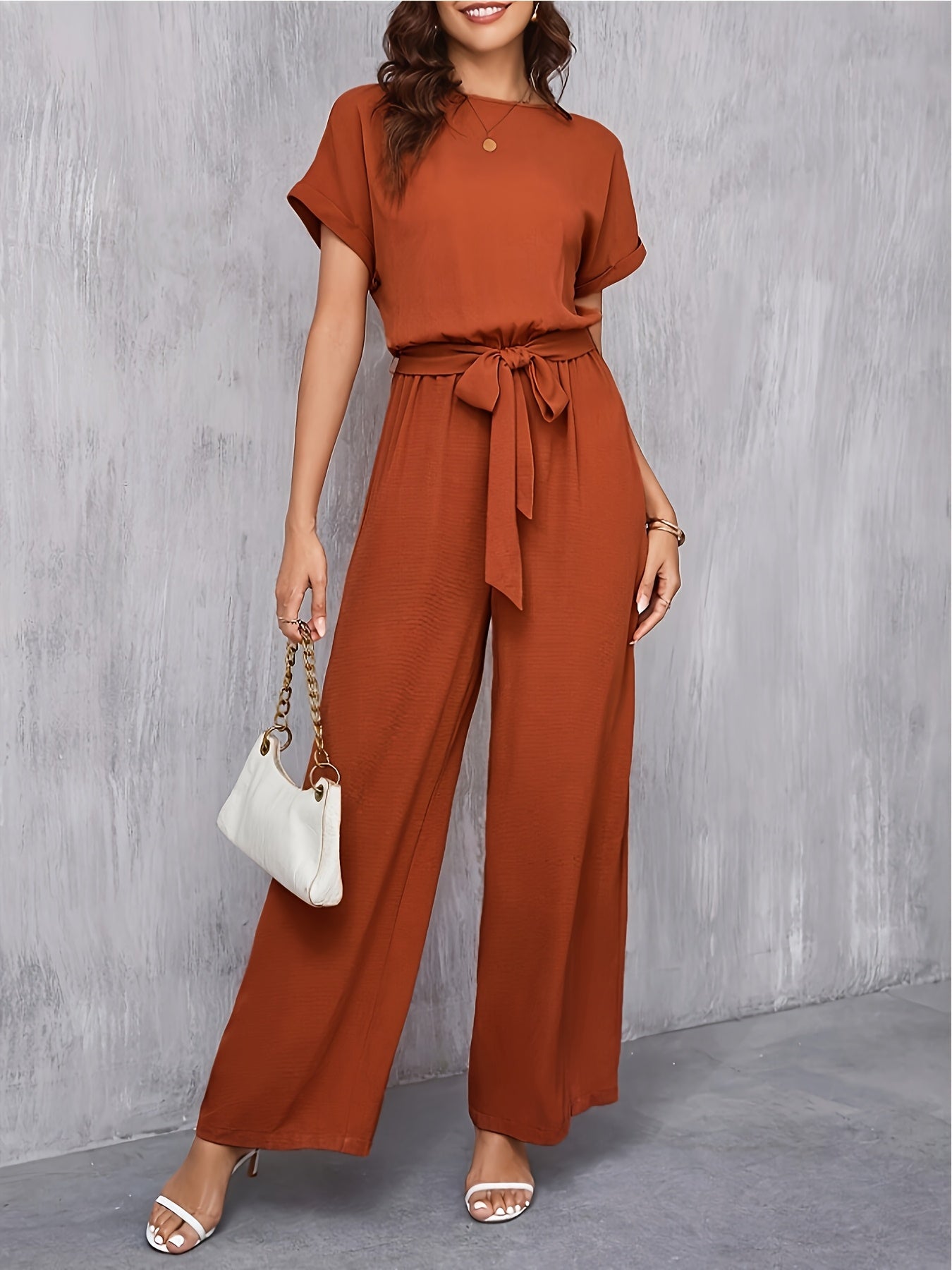 Damen Jumpsuit mit Gürtel und Weiter Hose