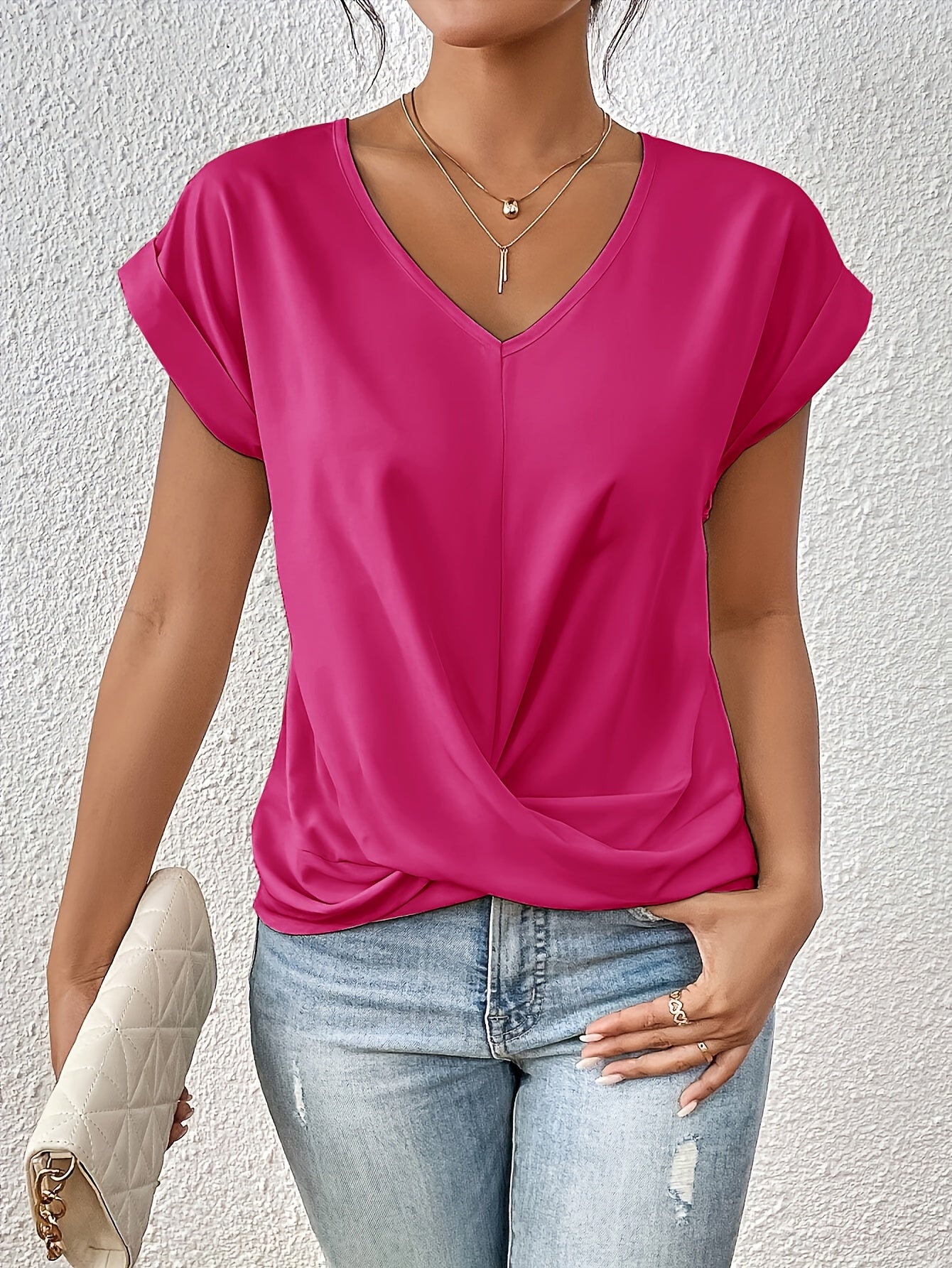 Damen Elegantes Kurzarm Top mit Herzausschnitt