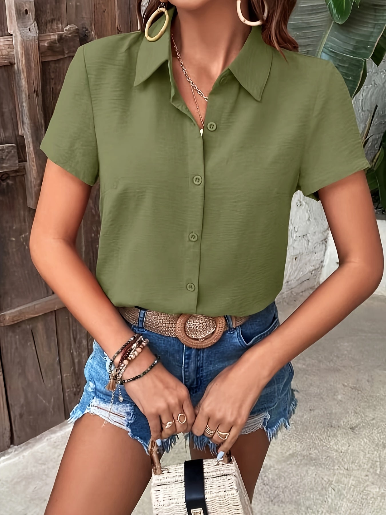 Damen Elegante Kurzarm Bluse mit Rüschen-Saum